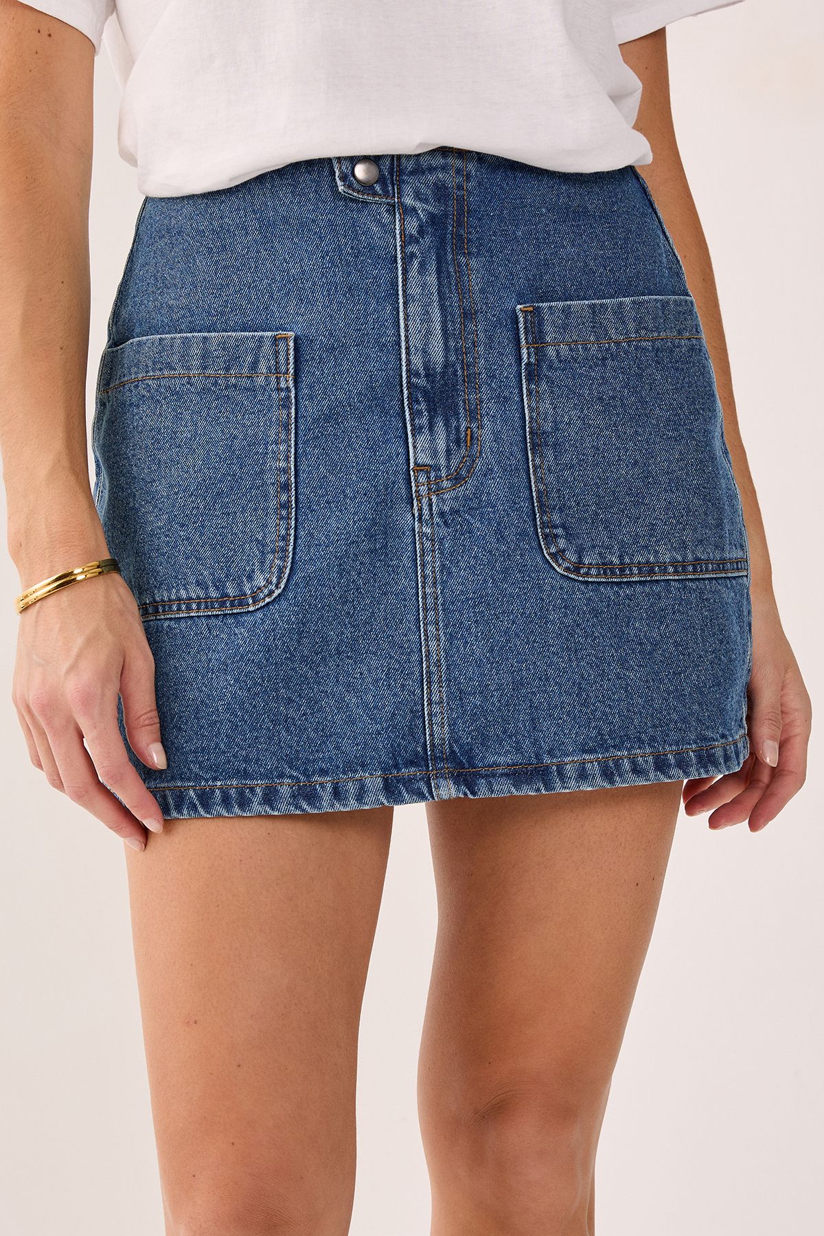 NastyGal Pocket Front Denim Mini Skirt Authentic Midwash