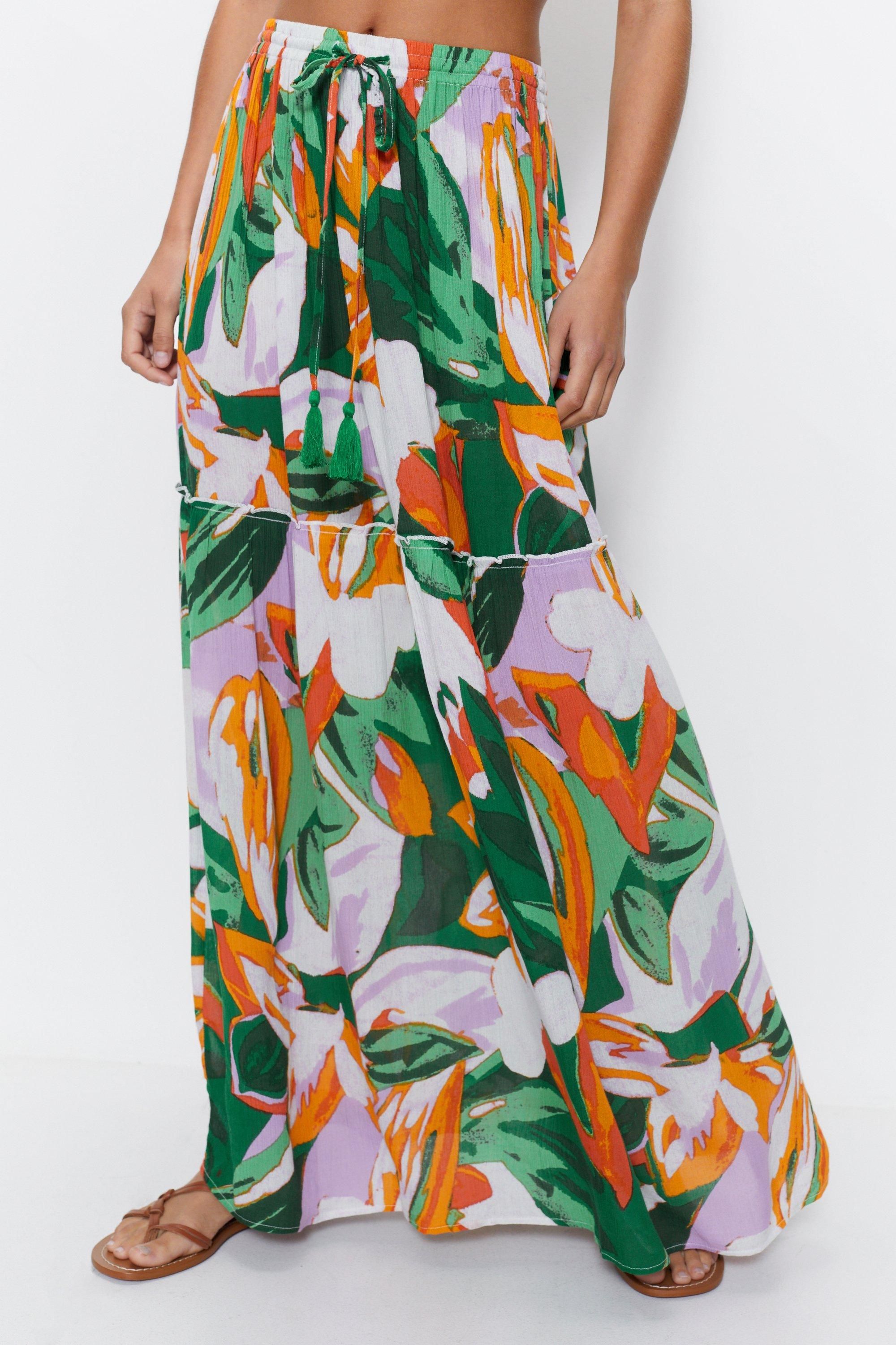 Warehouse Tropical Tiered Maxi Beach Skirt Green image 3
