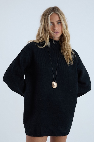 NastyGal Knitted Sweater Mini Dress Black