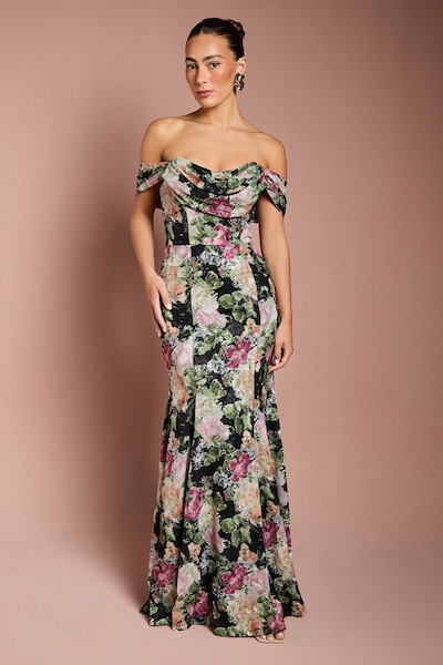 Coast Floral Bardot Maxi Dress Black