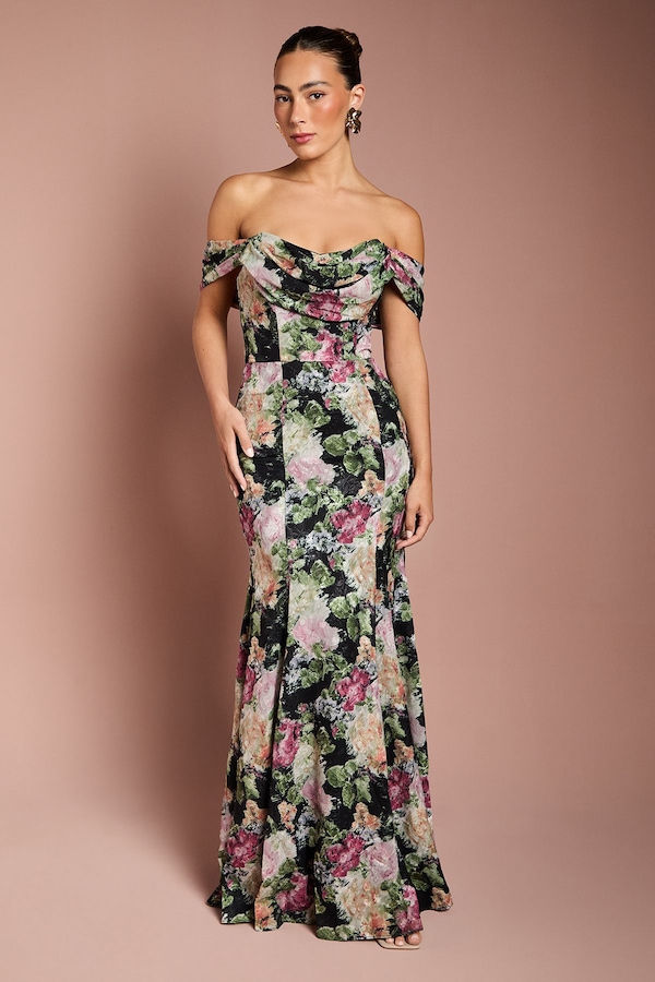 Coast Floral Bardot Maxi Dress Black