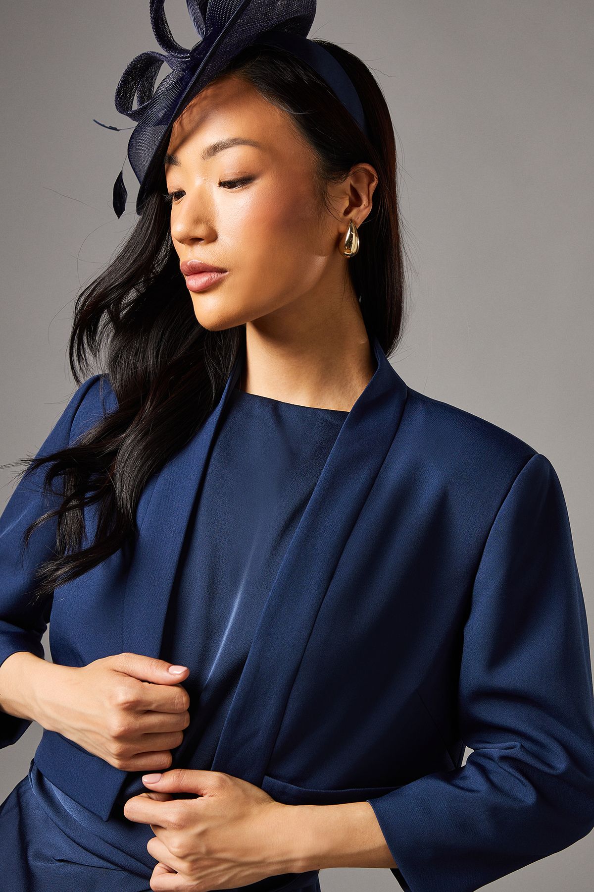 Coast Pleat Detail 3/4 Sleeve Crop Jacket Navy image 4