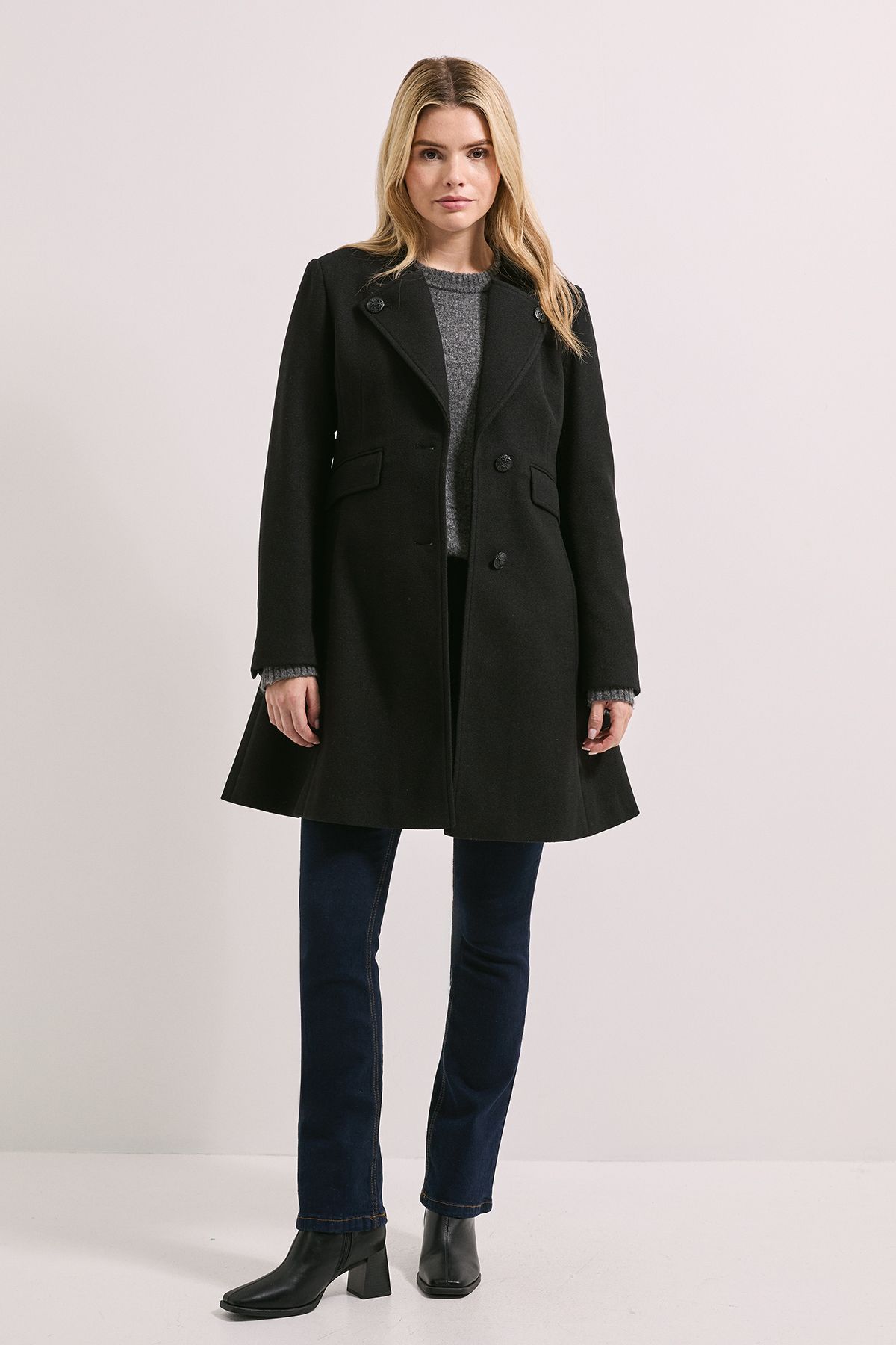 Dorothy Perkins Button Detail Faux Wool Midi Coat Black image 2