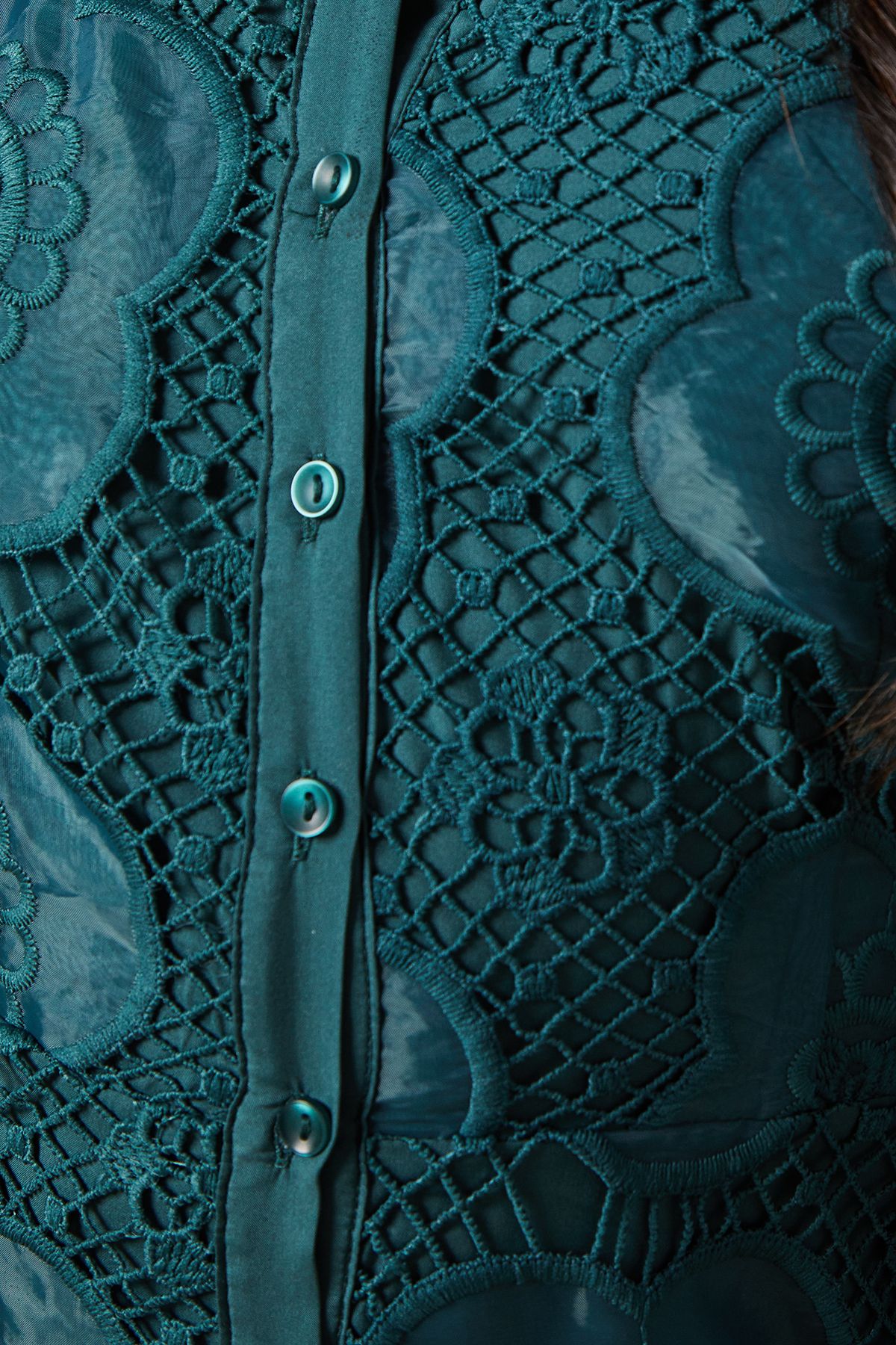 Oasis Premium Organza Lace Trim Midi Shirt Dress Teal image 5