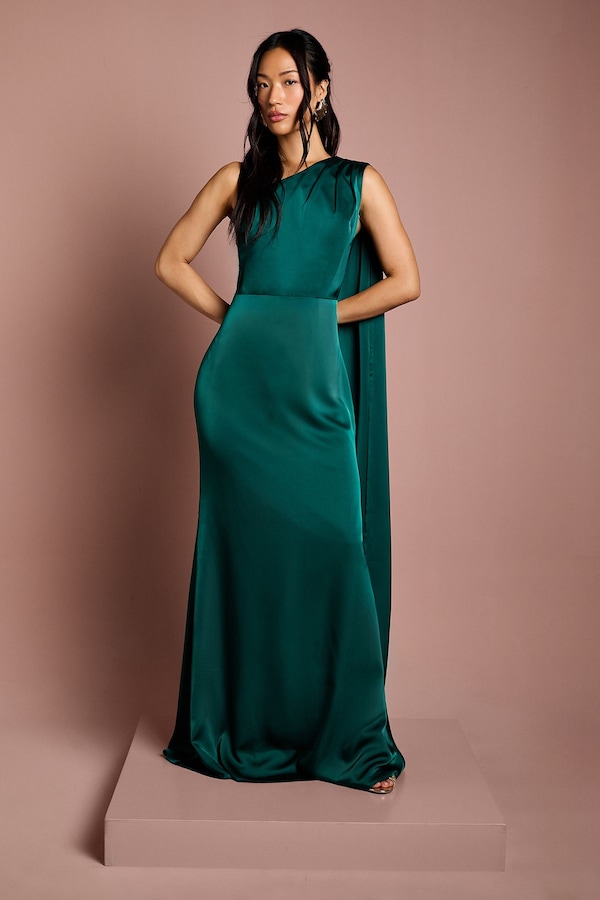 Coast Coast Honoured Drape One Shoulder Satin Maxi Bridesmaid Dress Emerald