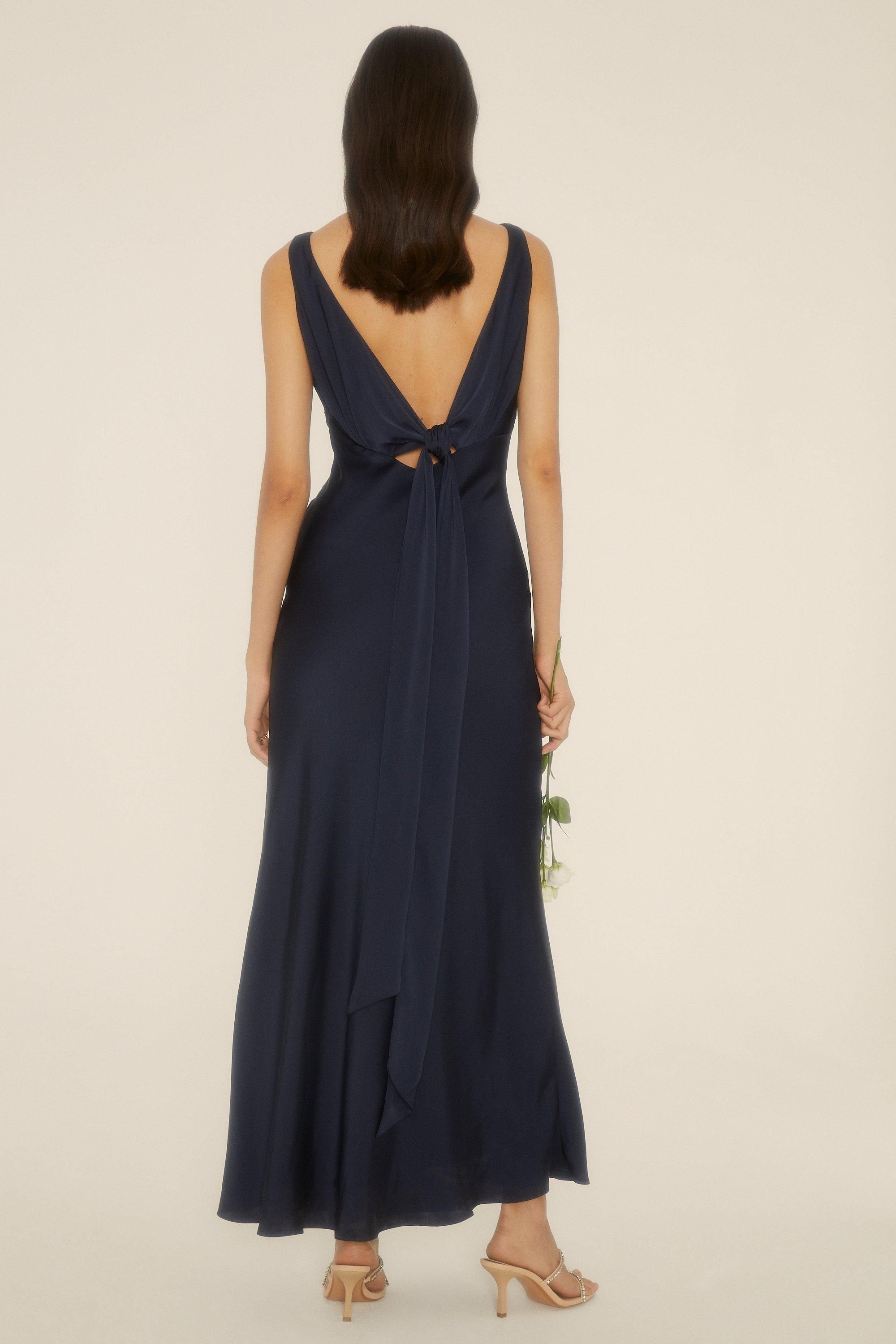 Oasis Contrast Satin Bow Back Bridesmaid Maxi Dress Navy image 3