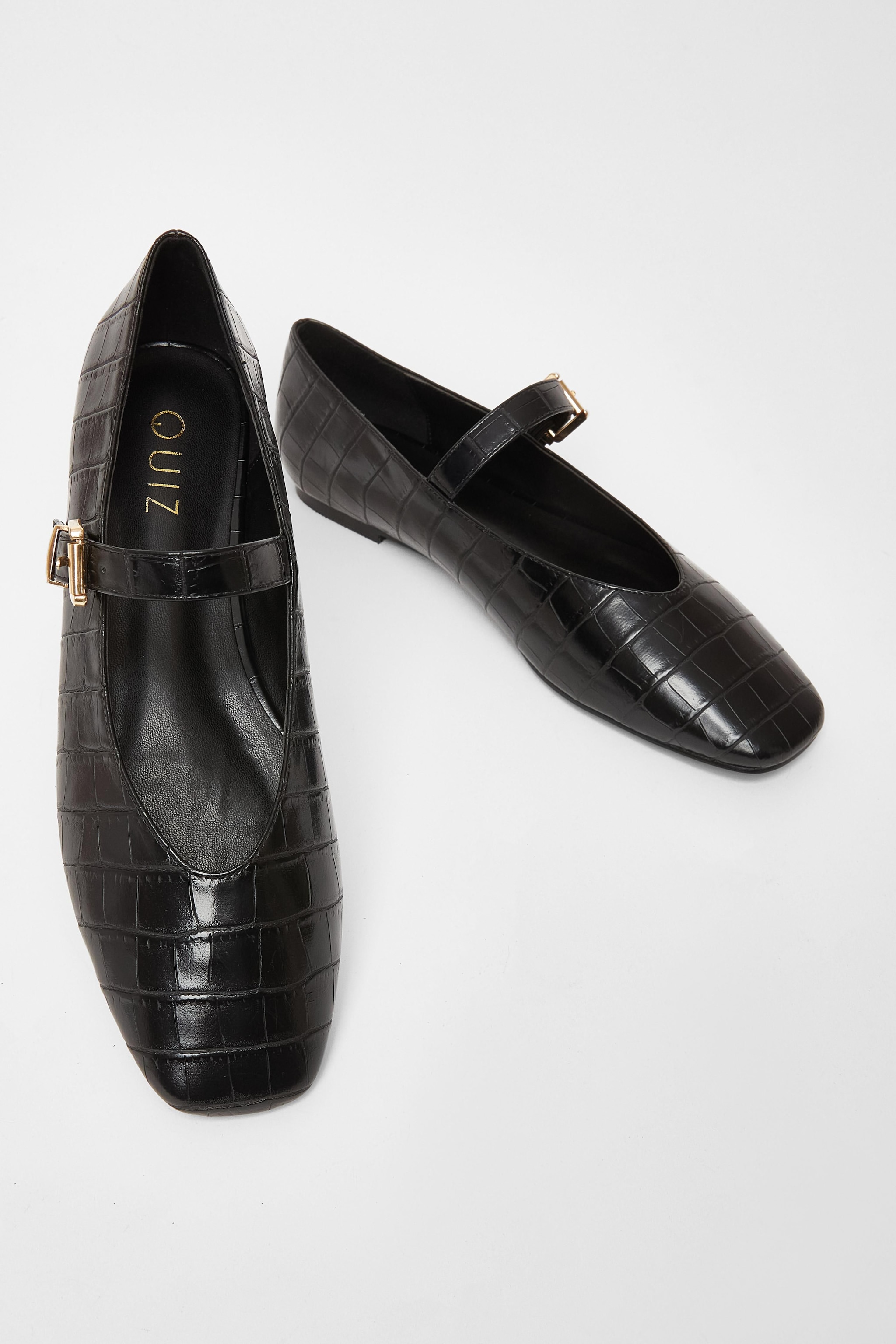 Quiz Black Faux Leather Croc Print Pumps image 2