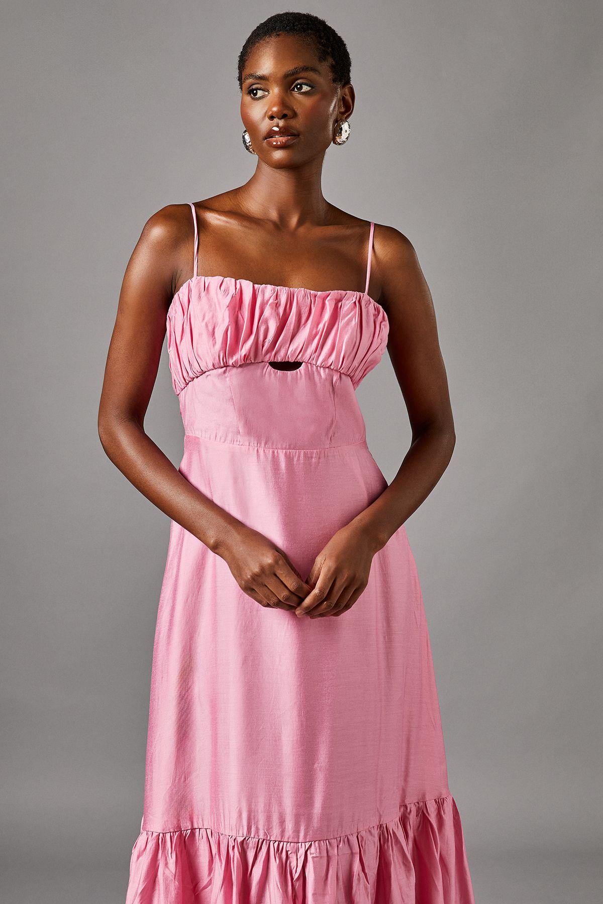 Coast Strappy Cut Out Gathered Bust Maxi Holiday Dress Pink image 2