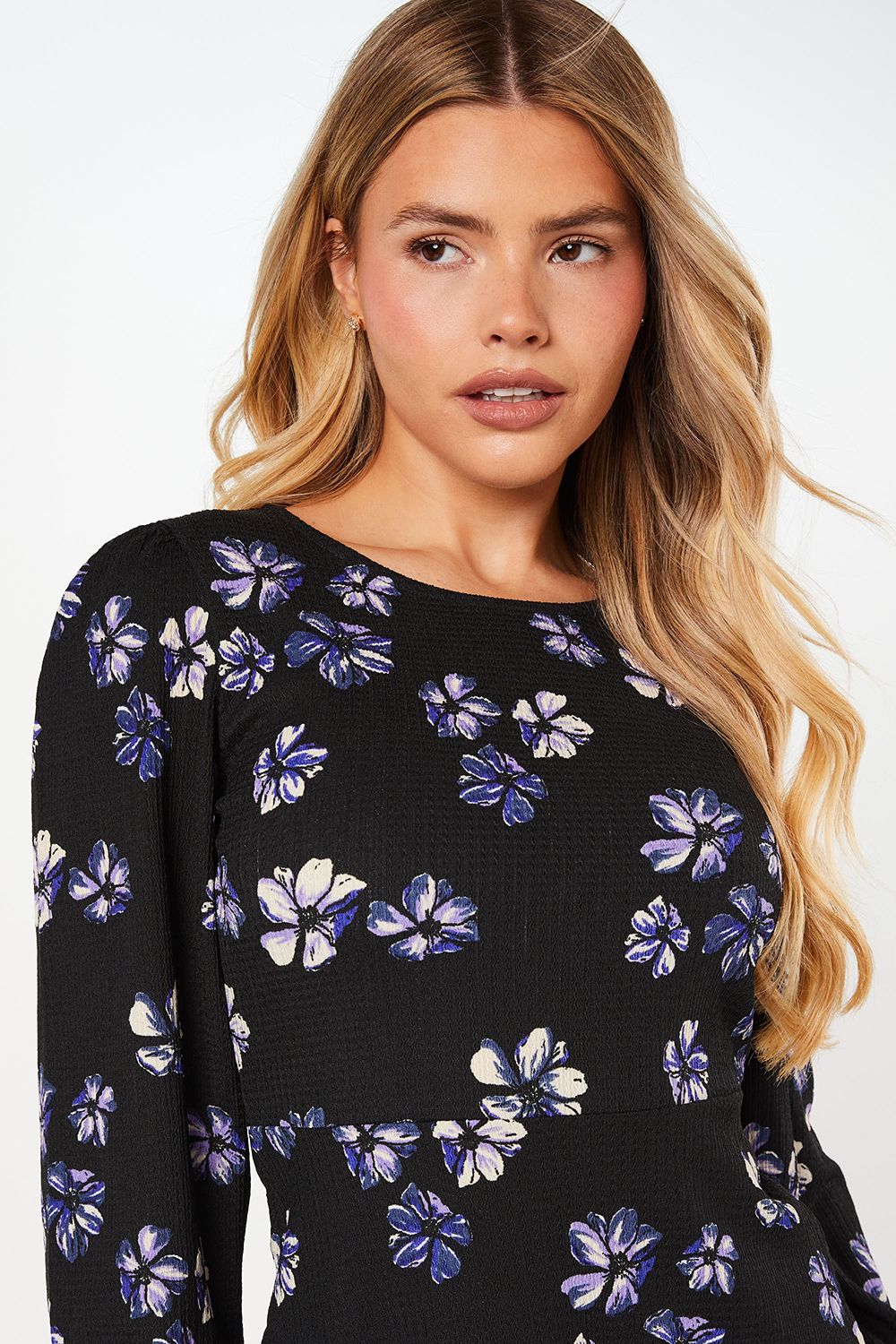 Dorothy Perkins Purple Floral Long Sleeve Mini Dress Floral image 2