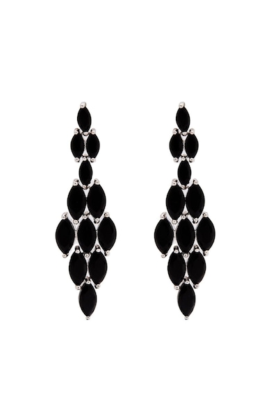 Jon Richard Rhodium Plated Black Cubic Zirconia Statement Earrings