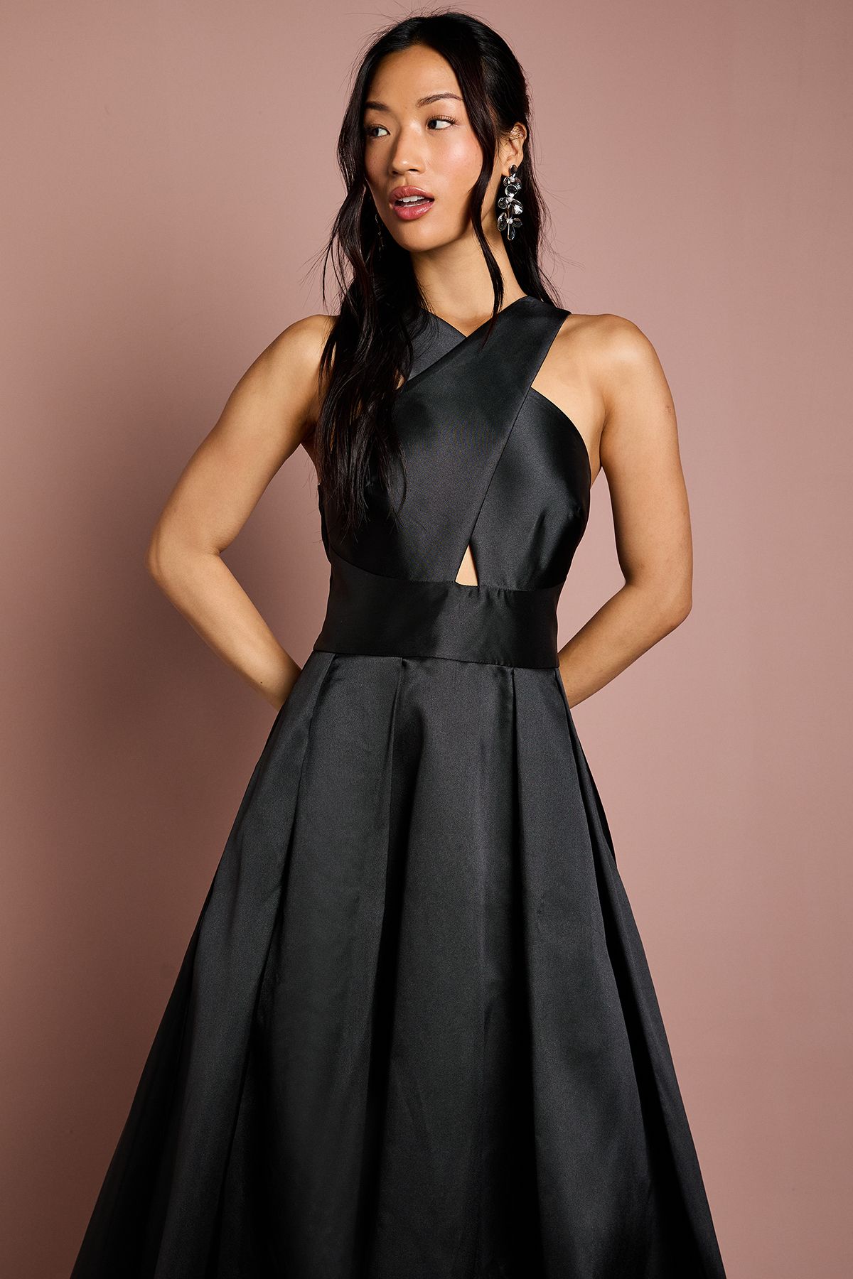 Coast Cross Neck Twill Bridesmaid Dress Black image 2