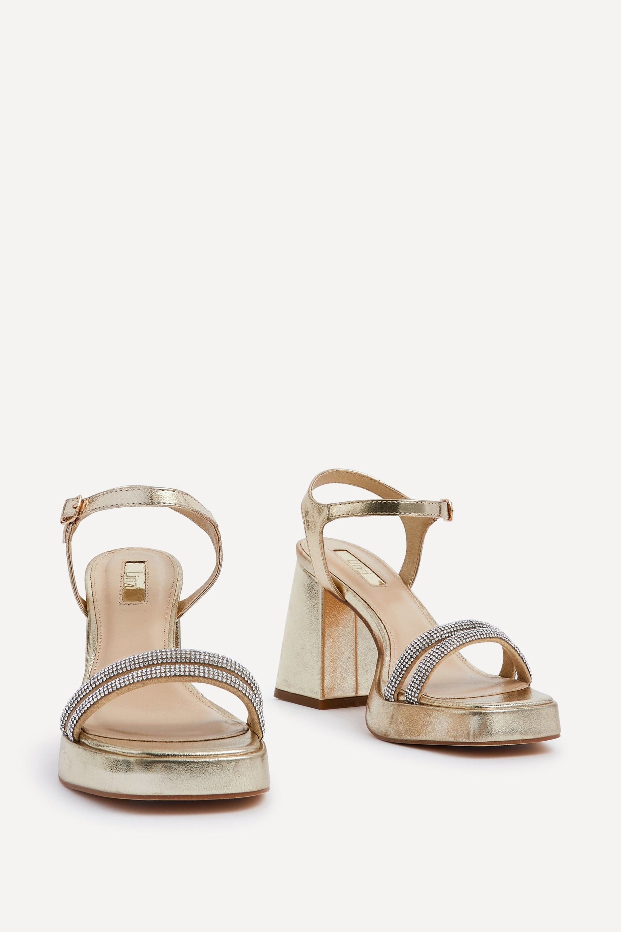 Linzi Xandra Gold Faux Leather Diamante Platform Heels image 3