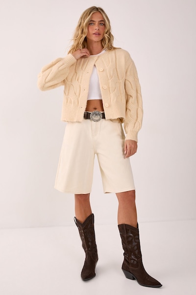 NastyGal Cable Boxy Button Through Cardigan Cream