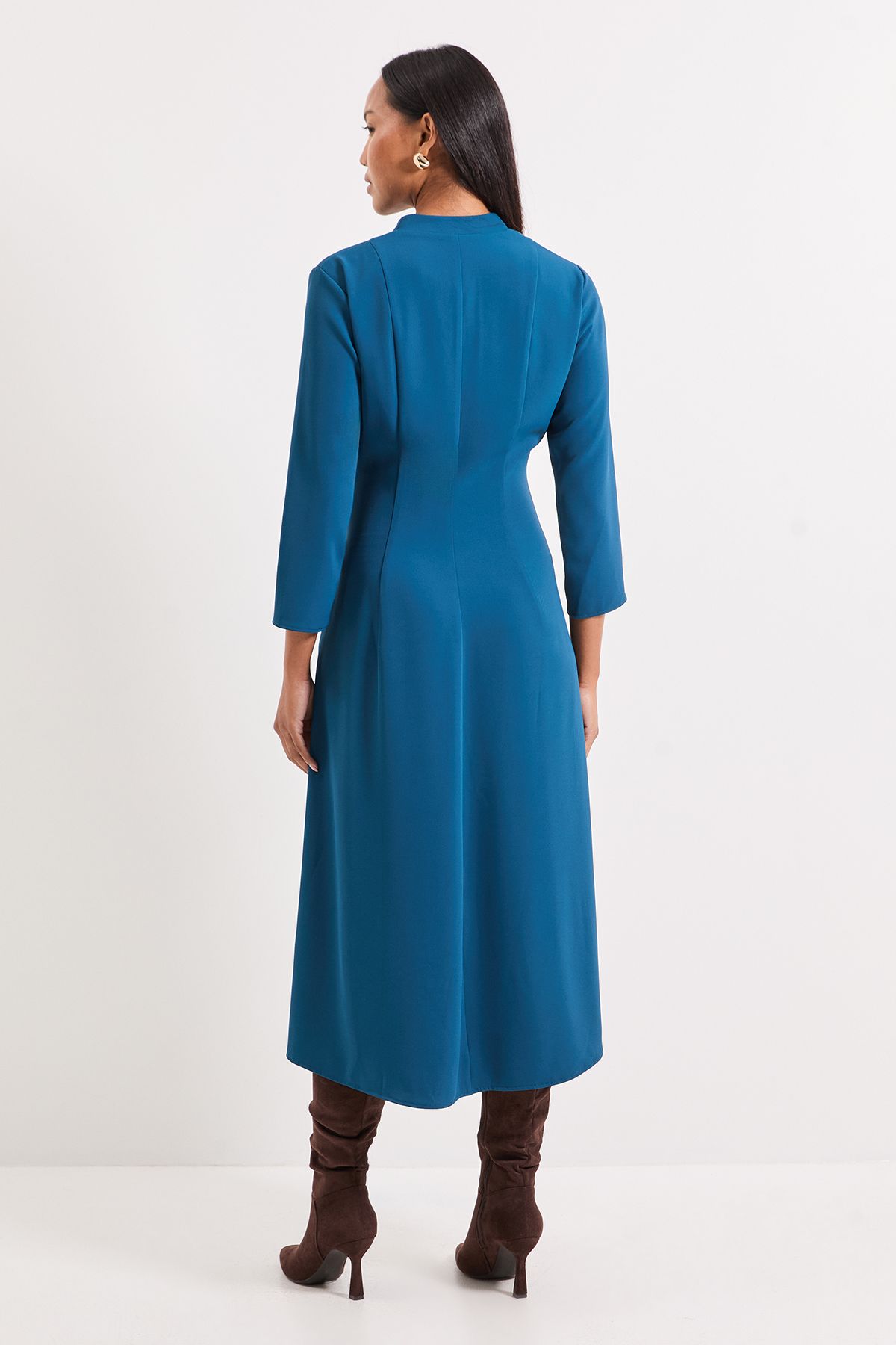 Principles Panel And Pleat Detail Crepe Midi Dress Teal image 3