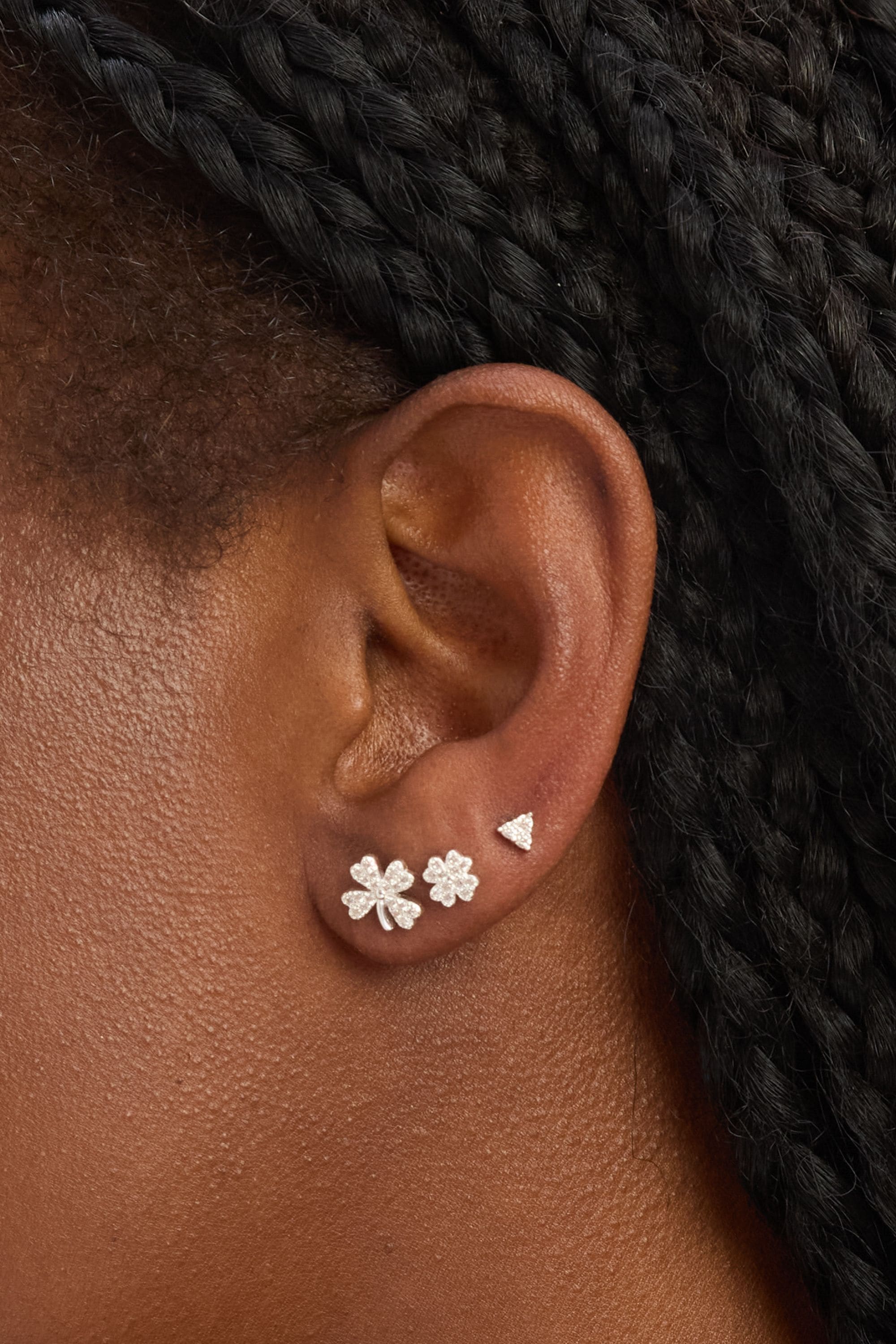 Simply Silver Sterling Silver 925 Polished and Cubic Zirconia Clover Earrings - Pack of 3 image 3