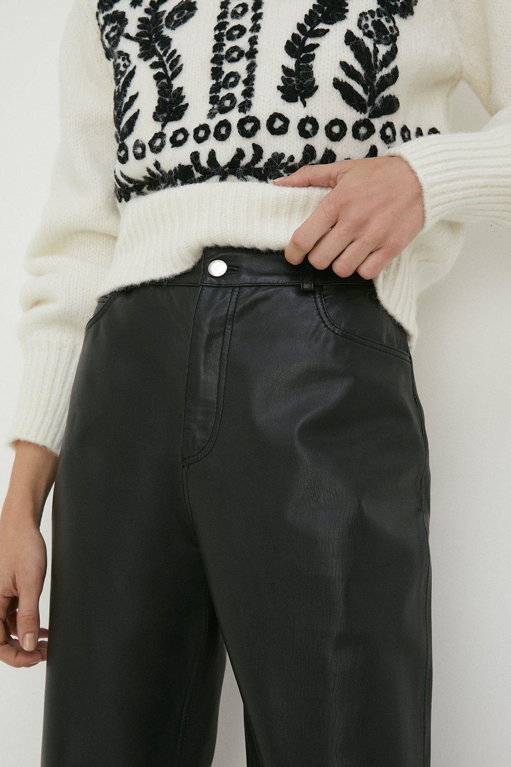 Oasis Leather Straight Leg Trouser Black image 2