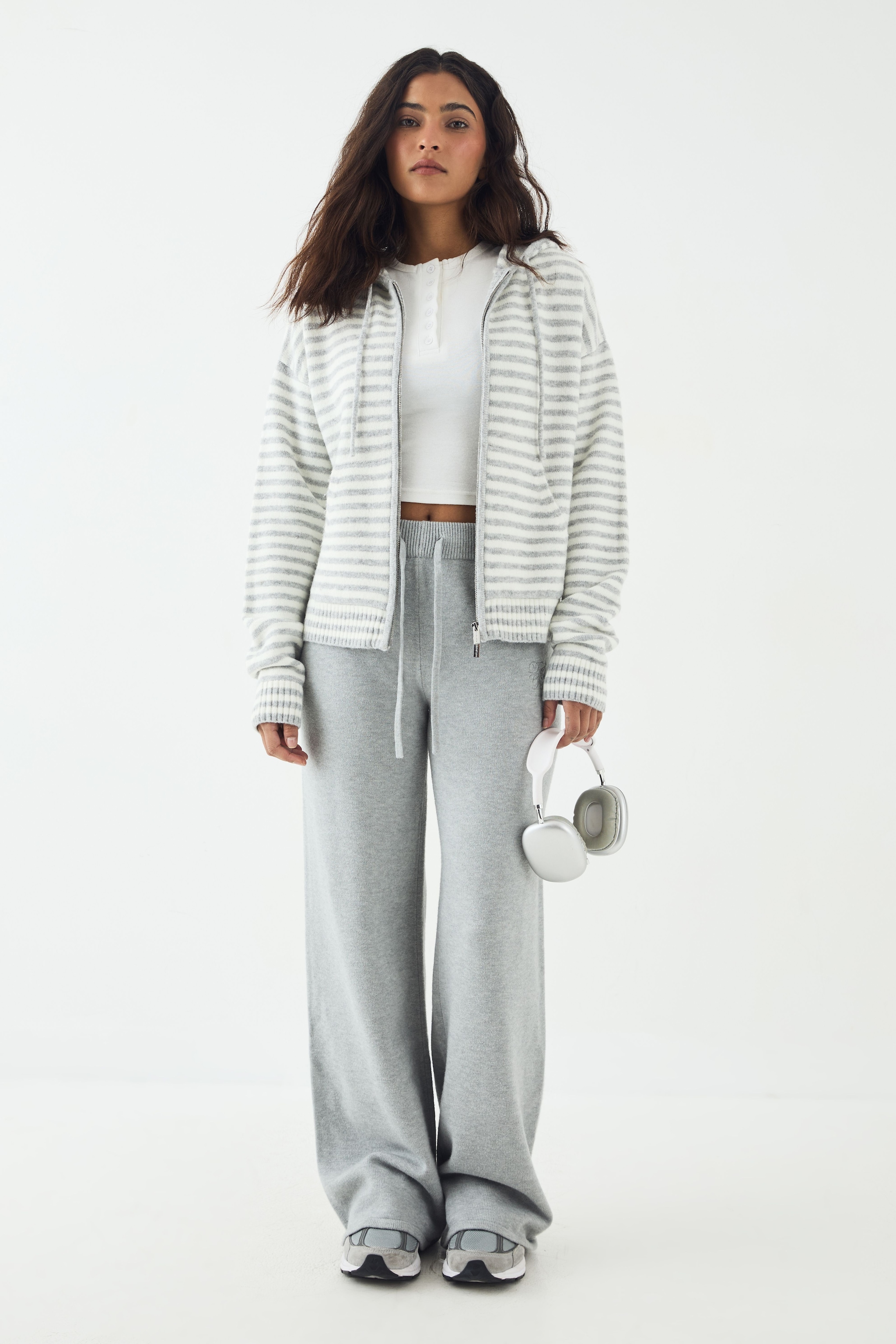 DSGN Studio DSGN Studio Stripe Knitted Hoodie Grey image 5