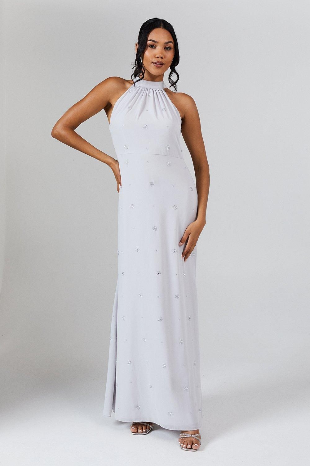 Coast Halterneck Georgette With Embellished Crystals Bridesmaid Dress Grey Mist image 1