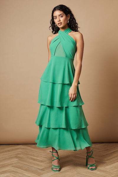 Oasis Petite Halter Neck Cutout Tiered Maxi Dress Green