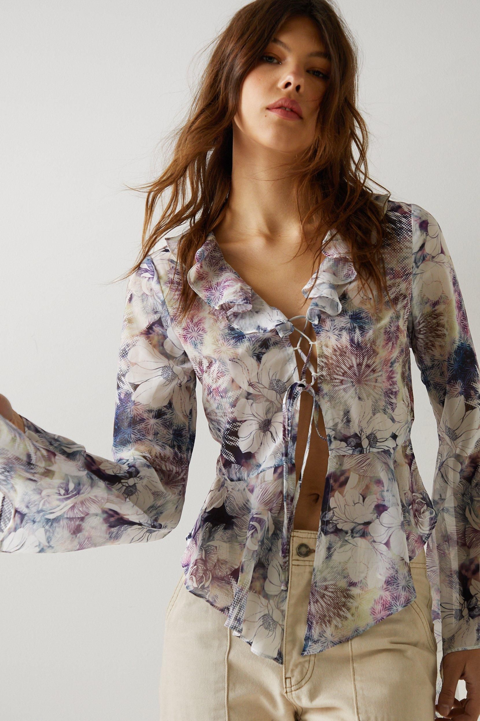 NastyGal Nasty Gal X Nick Fierro Tattoo Lace Up Blouse White image 3