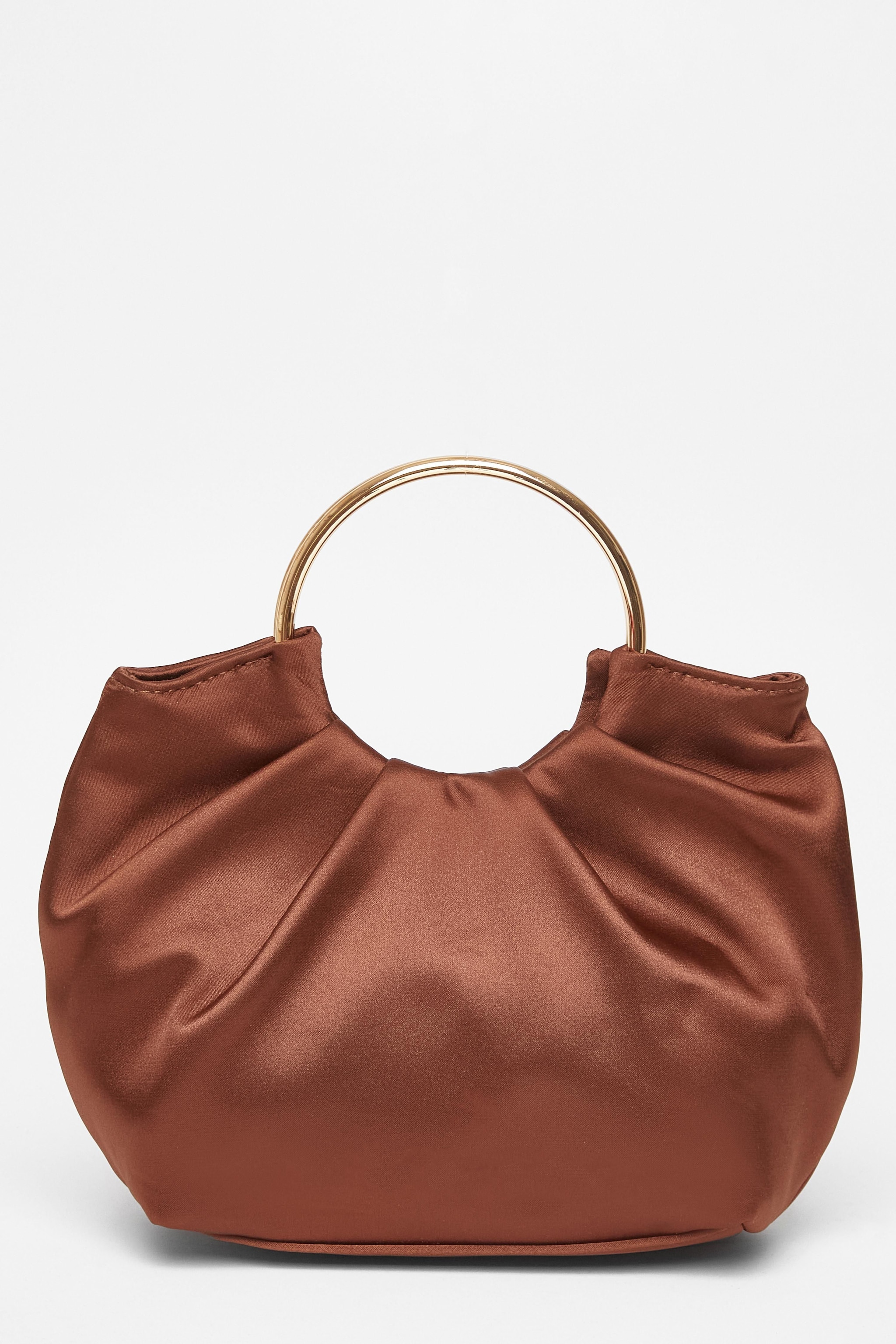 Quiz Brown Satin Pleated Top Handle Bag image 3
