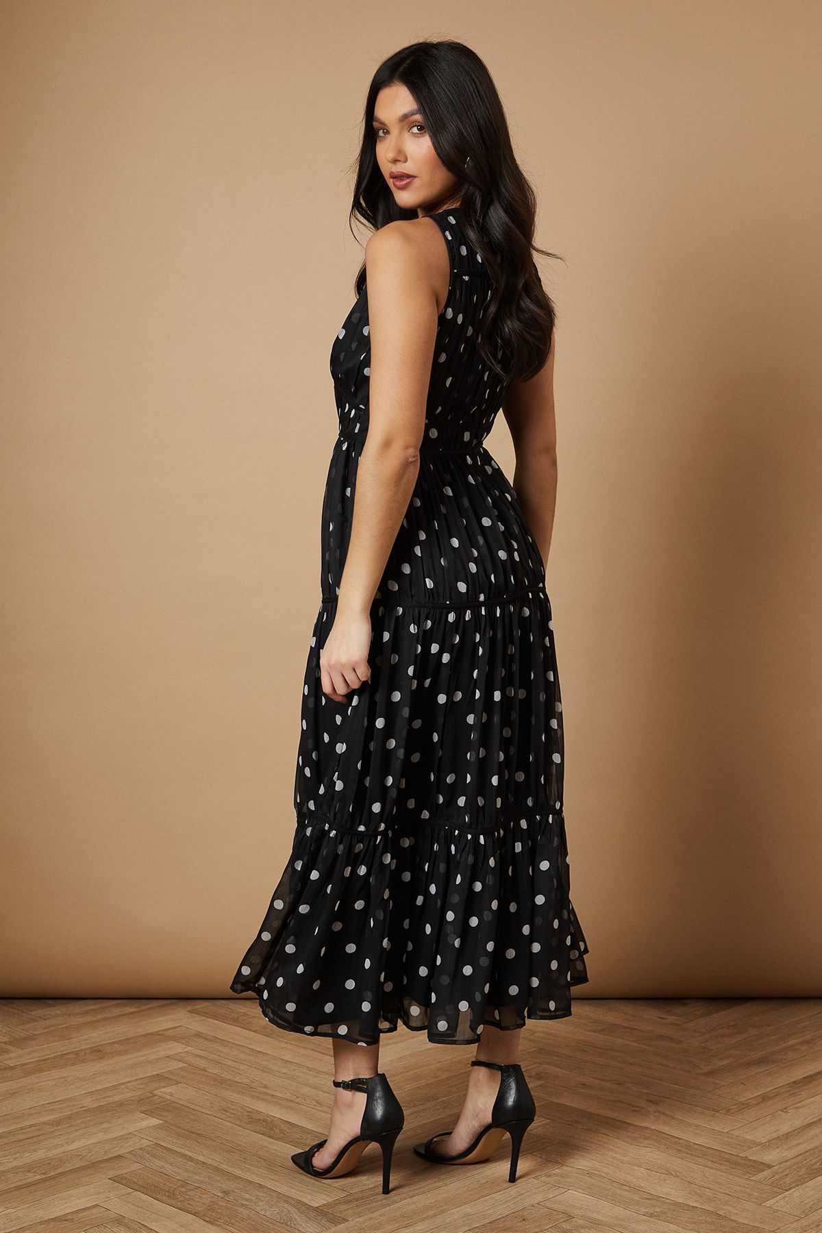 Oasis Mono Spot Contrast Piping Midi Dress Mono image 3