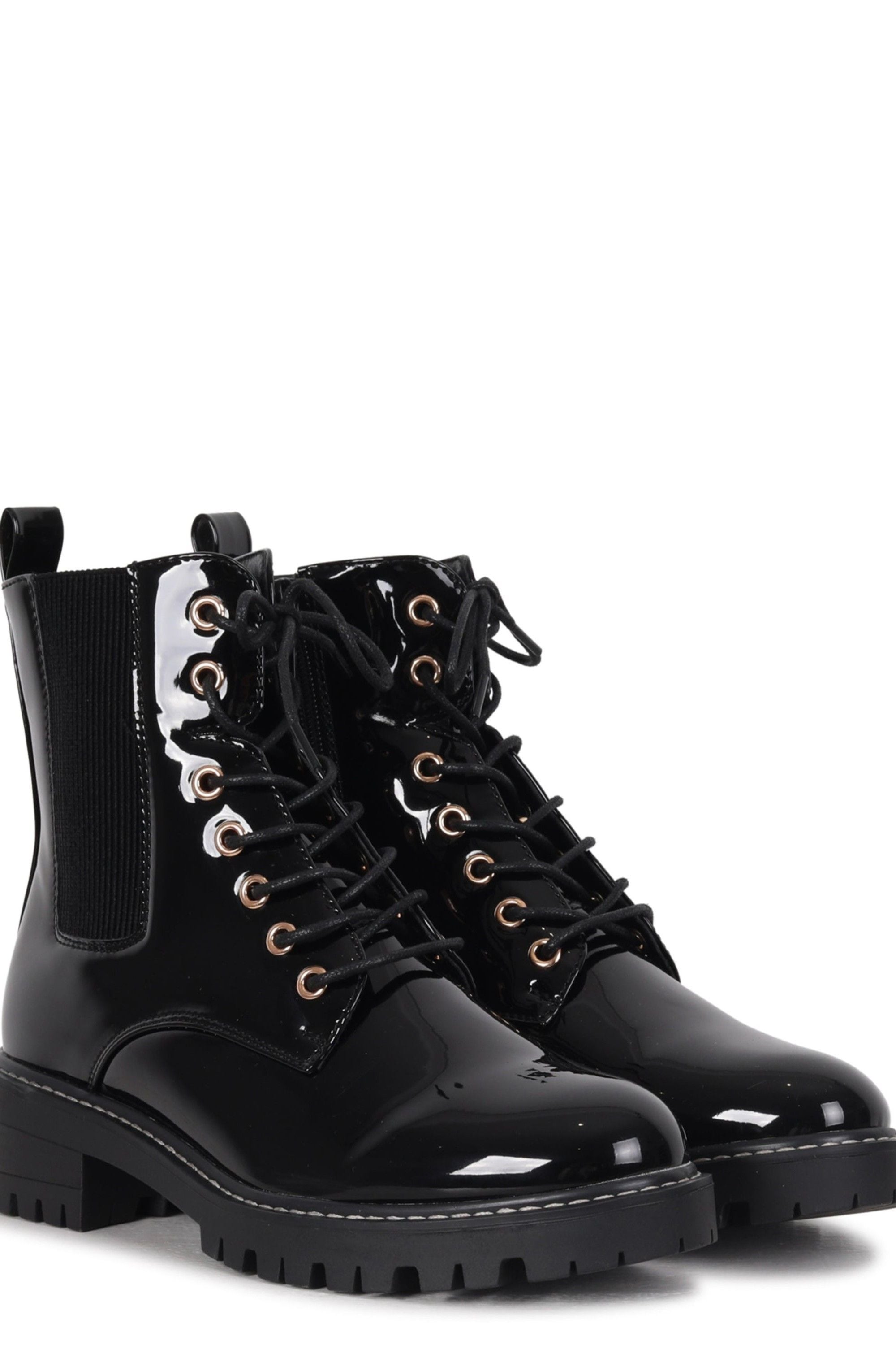Linzi Layna Black Faux Patent Military Boot image 3