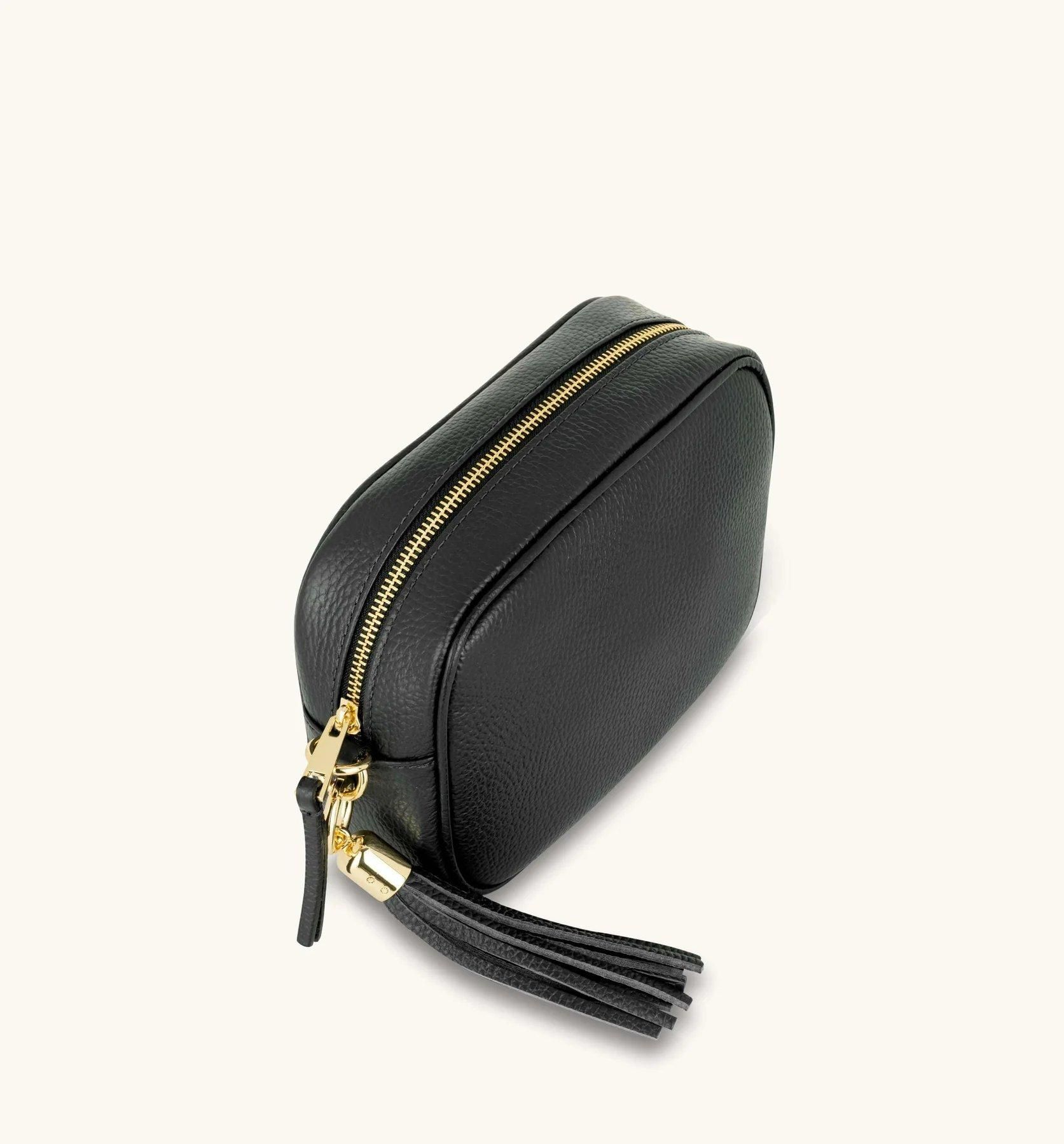 Apatchy London Black Leather Crossbody Bag With Black & Gold Chevron Strap image 5