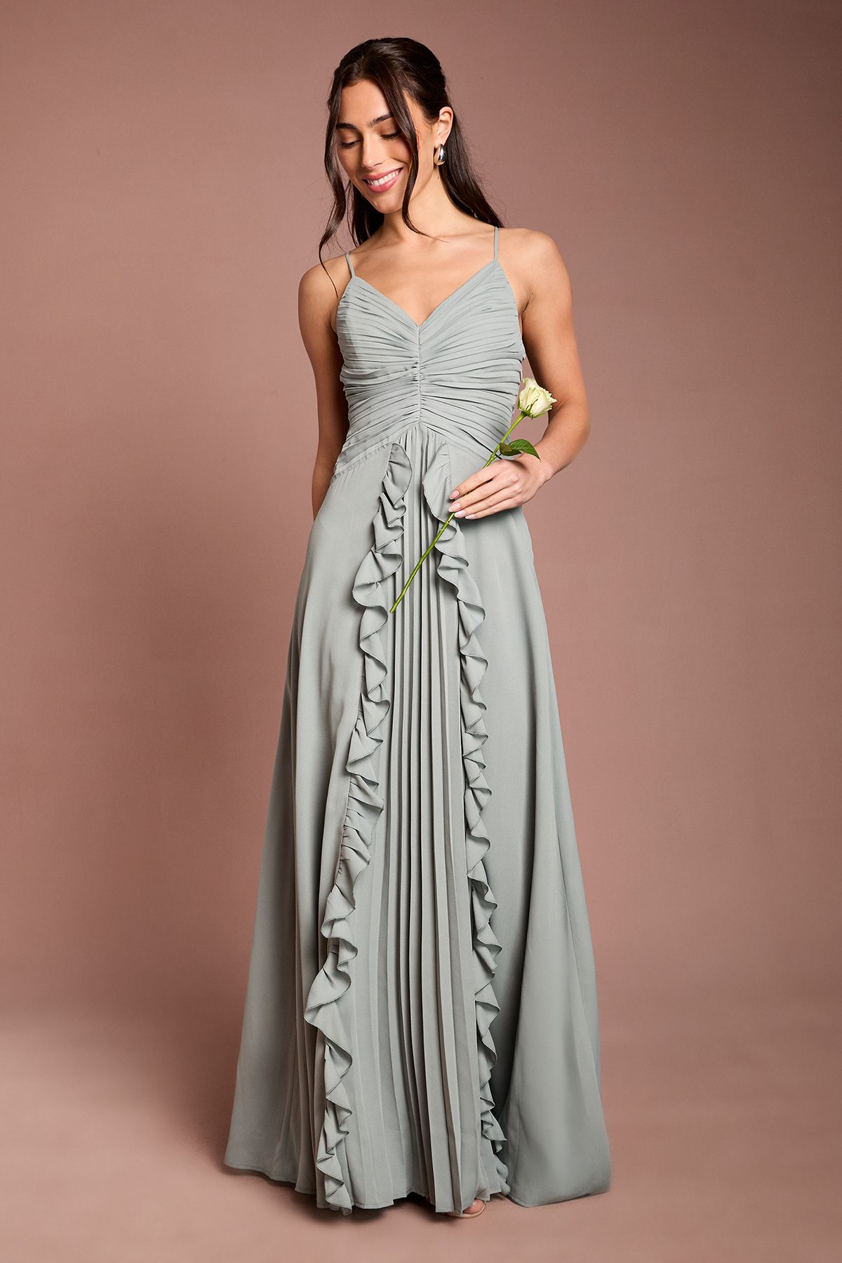 Coast Pleat Detail V Neck Bridesmaid Maxi Dress Sage