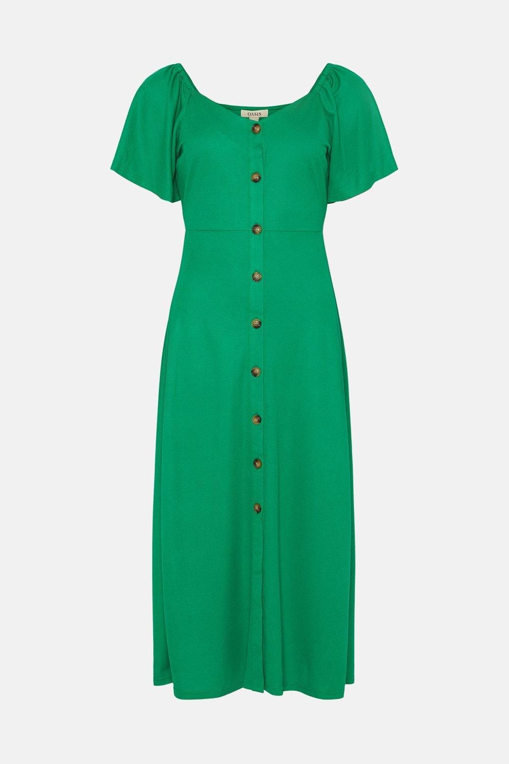 Oasis Button Through Pique Angel Sleeve Midi Dress Green image 4