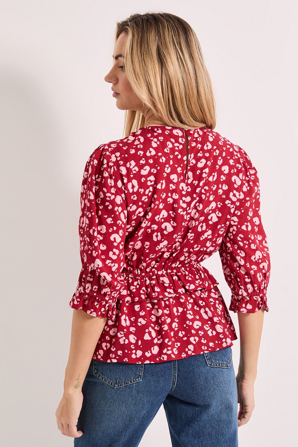 Dorothy Perkins Frill Peplum Hem Printed Blouse Pink image 3