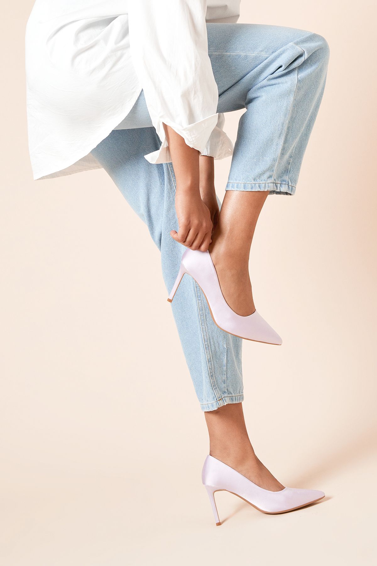 Dorothy Perkins Wide Fit Dash Satin Pointed High Stiletto Heel Court Shoes Lilac image 2