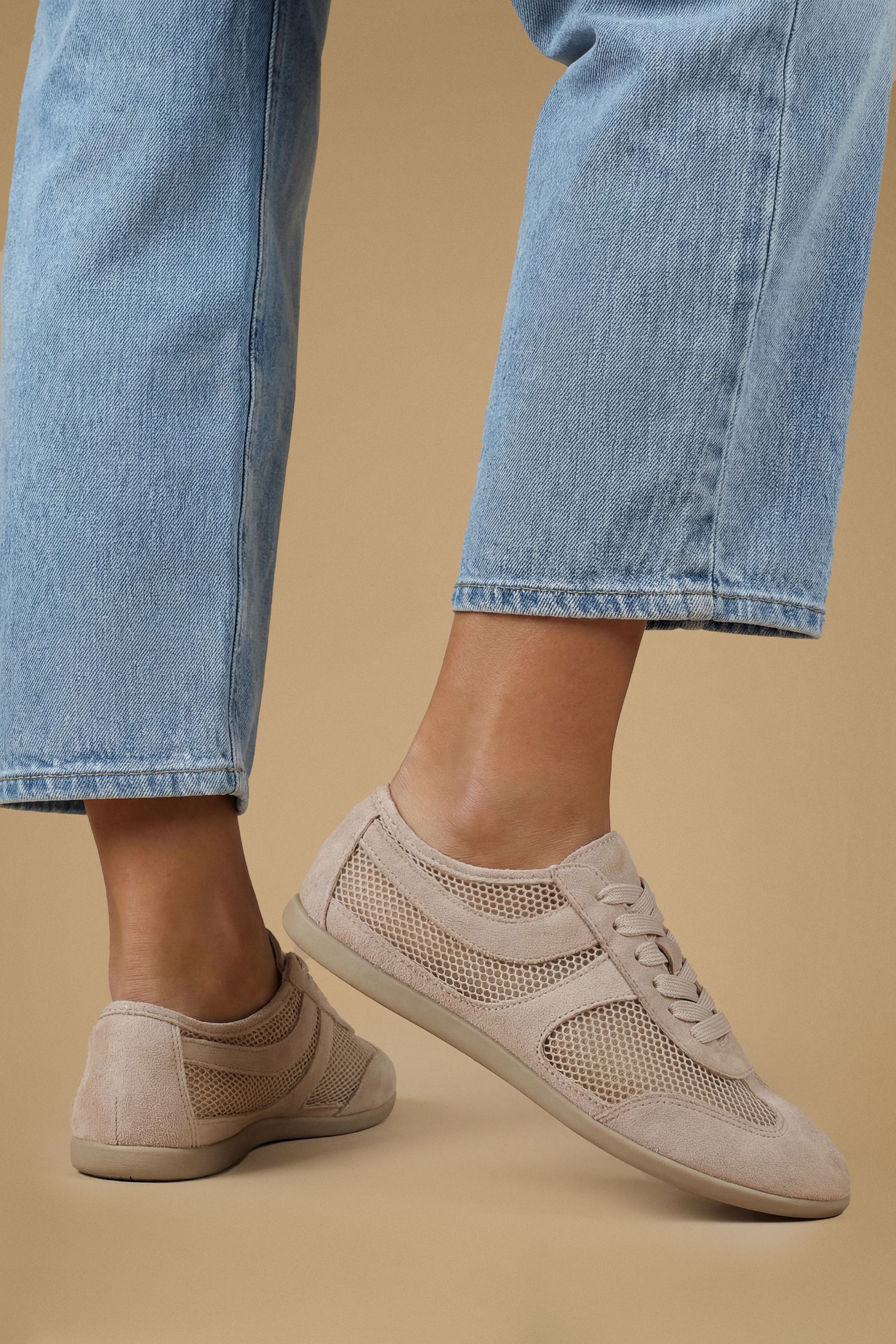 Oasis Lucy Mesh Lace Up Trainers Neutral