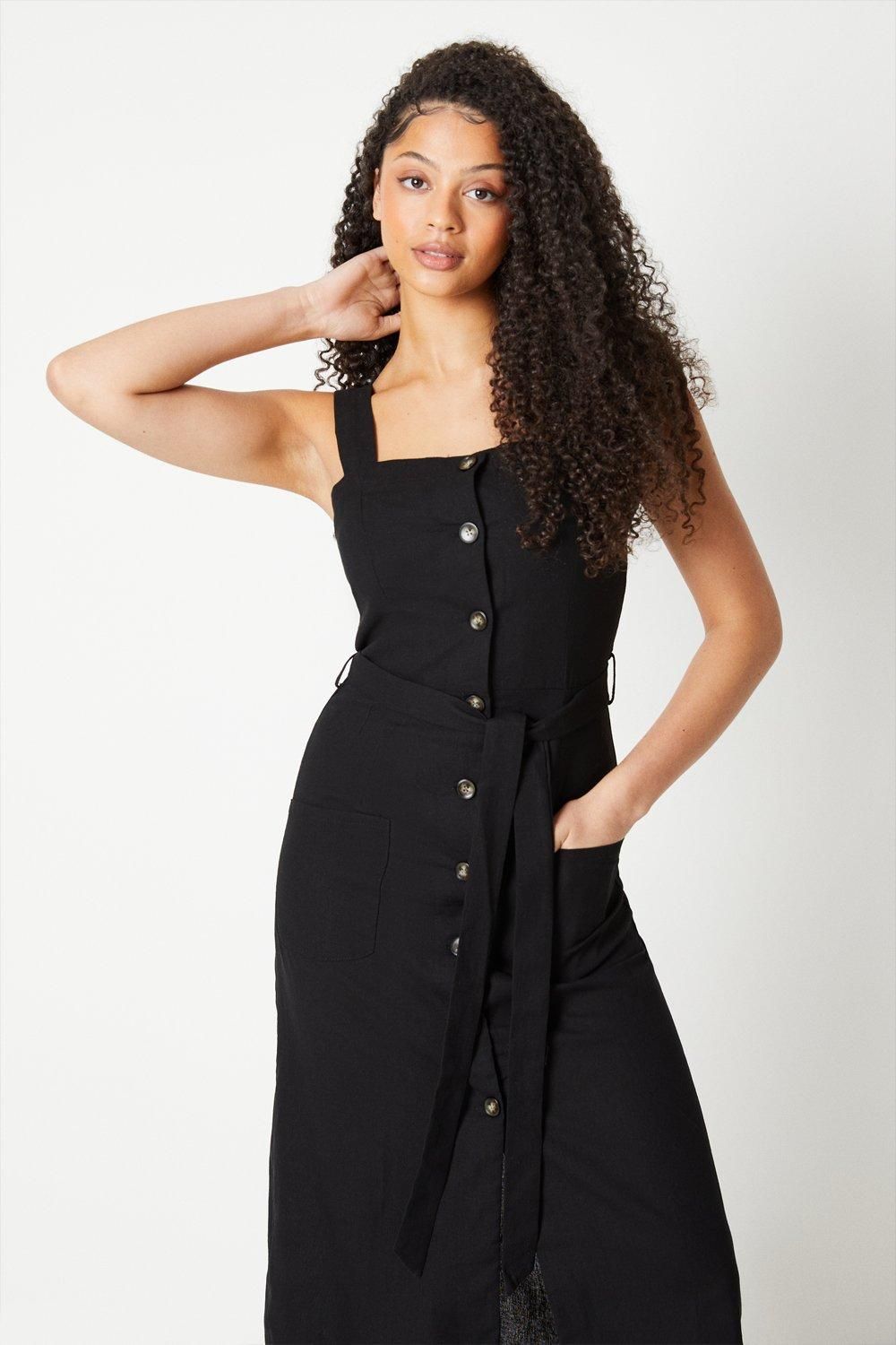 Dorothy Perkins Tall Strappy Button Through Midi Dress Black image 2