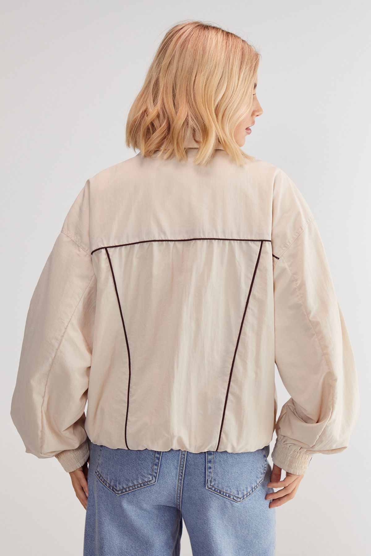 NastyGal Nylon Windbreaker Jacket Ecru image 4