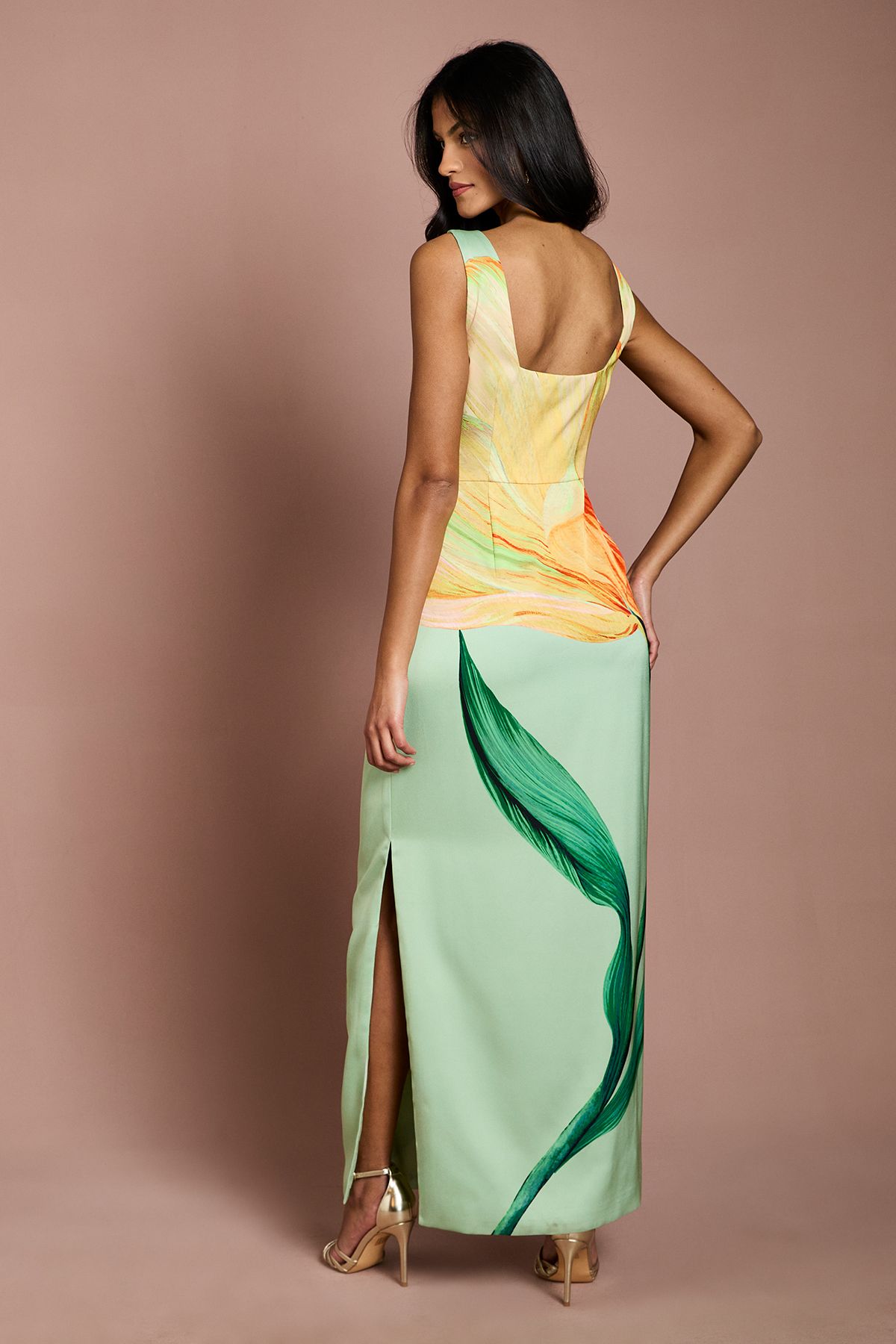 Coast Petite Large Scale Floral Placement Print Halterneck Pencil Dress Sage image 3