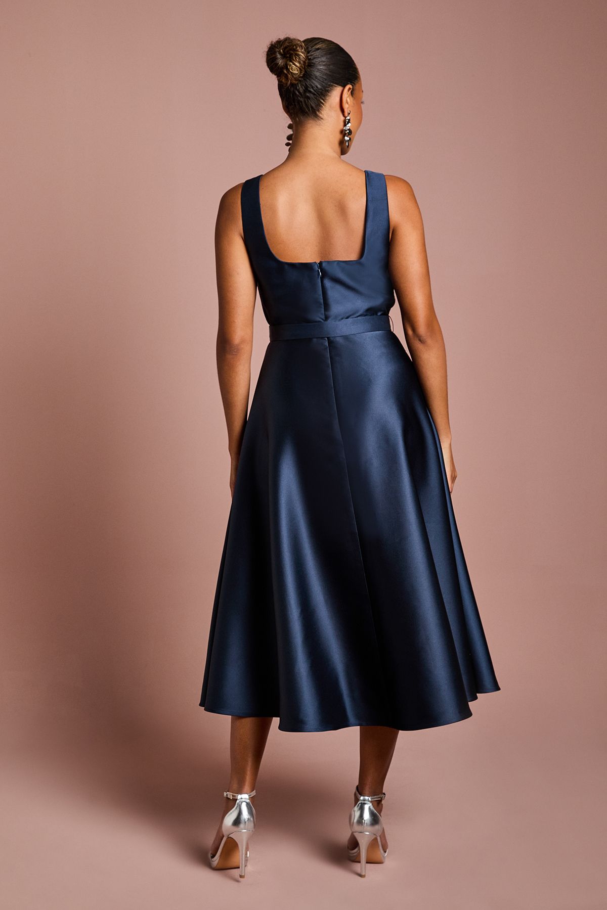 Coast Petite Belted Twill Midi Dress Navy image 3