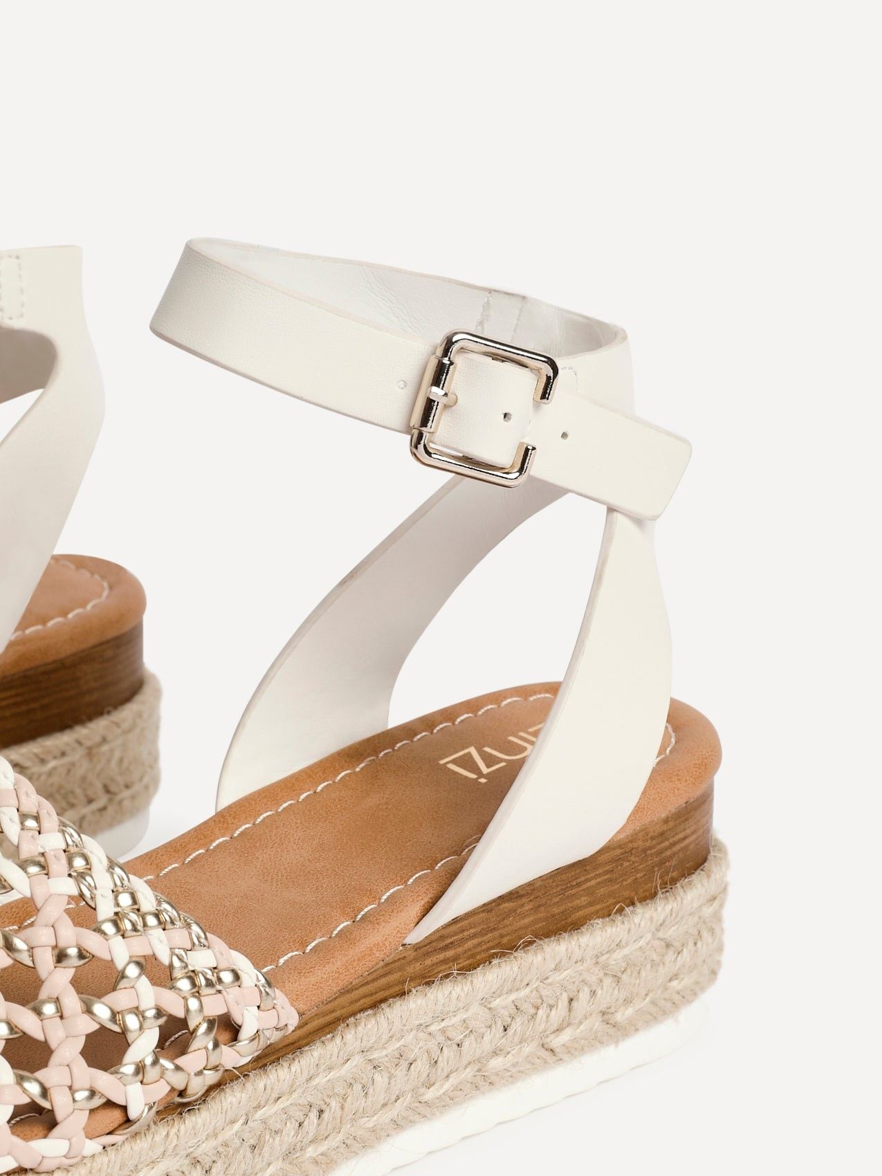 Linzi Sundown Beige Faux Leather Handwoven Espadrille Flatform Sandal image 4