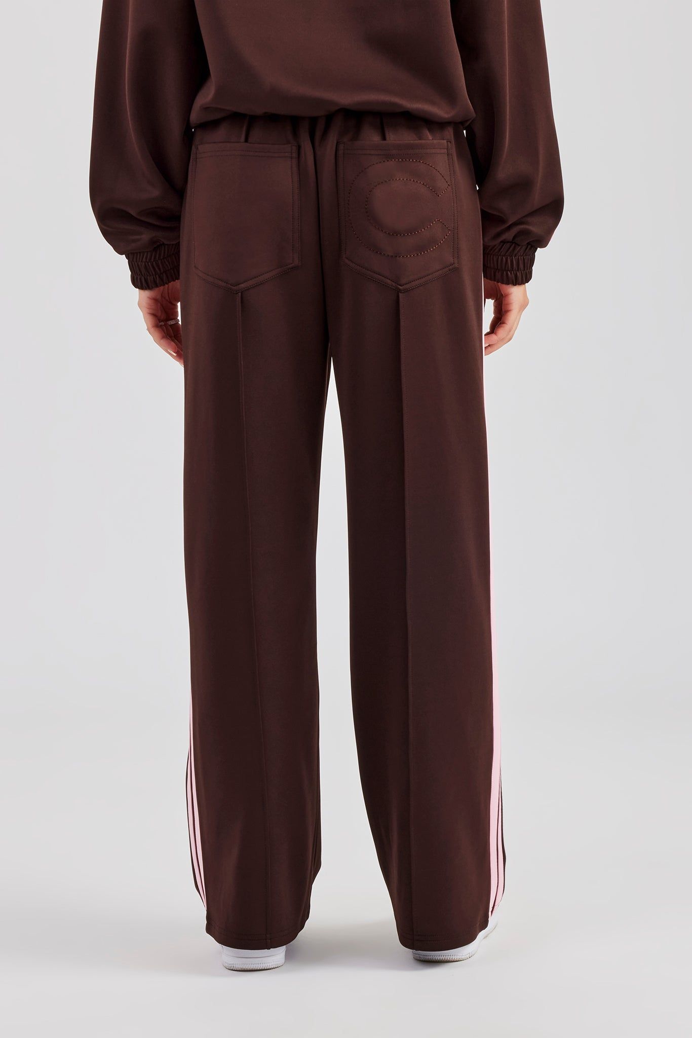 Cernucci Pink Taping Wide Leg Track Pant - Chocolate image 4