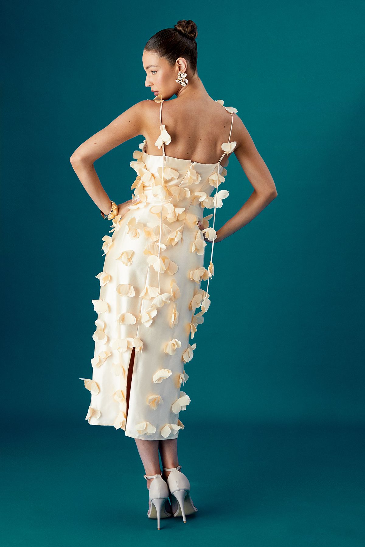 Coast Coast Muse Strappy Satin Midi Dress With 3D Flowers Yellow image 3