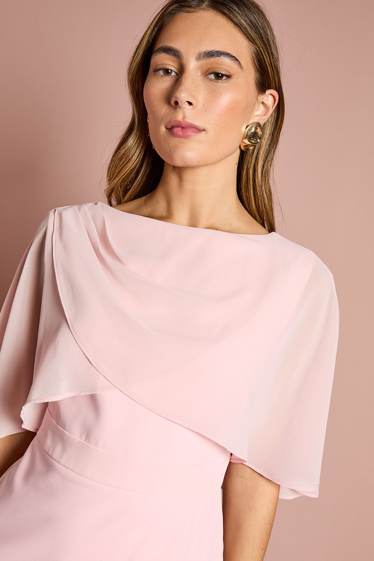 Coast Chiffon Cape Pencil Dress Blush image 2