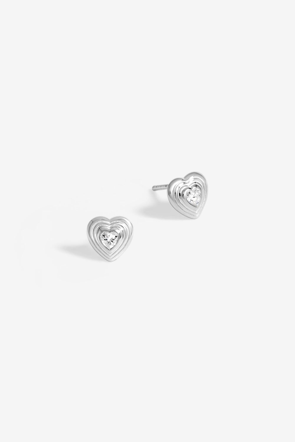 Simply Silver Sterling Silver 925 Ridged Heart Cubic Zirconia Stud Earrings image 1