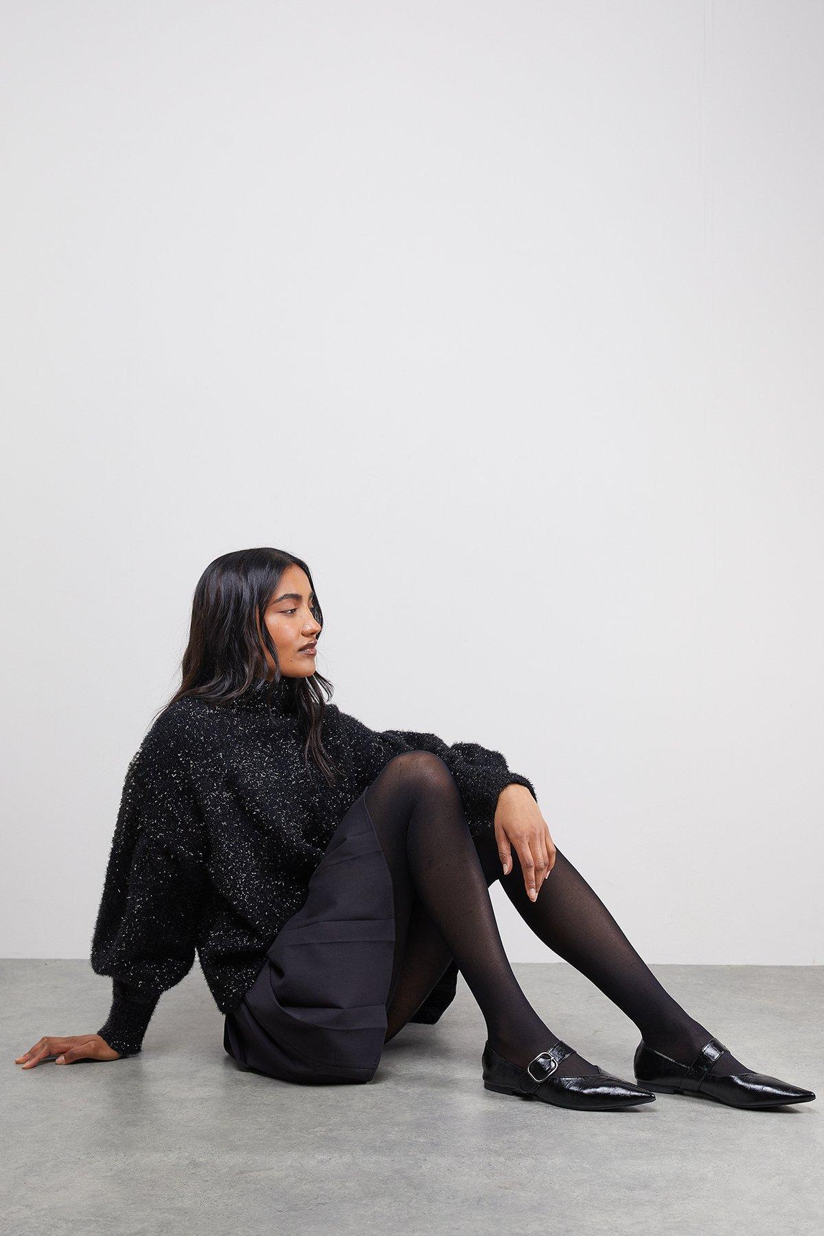 MissPap Faith: Brianna Faux Leather Buckle Detail Mary Jane Pointed Ballerinas Black image 2