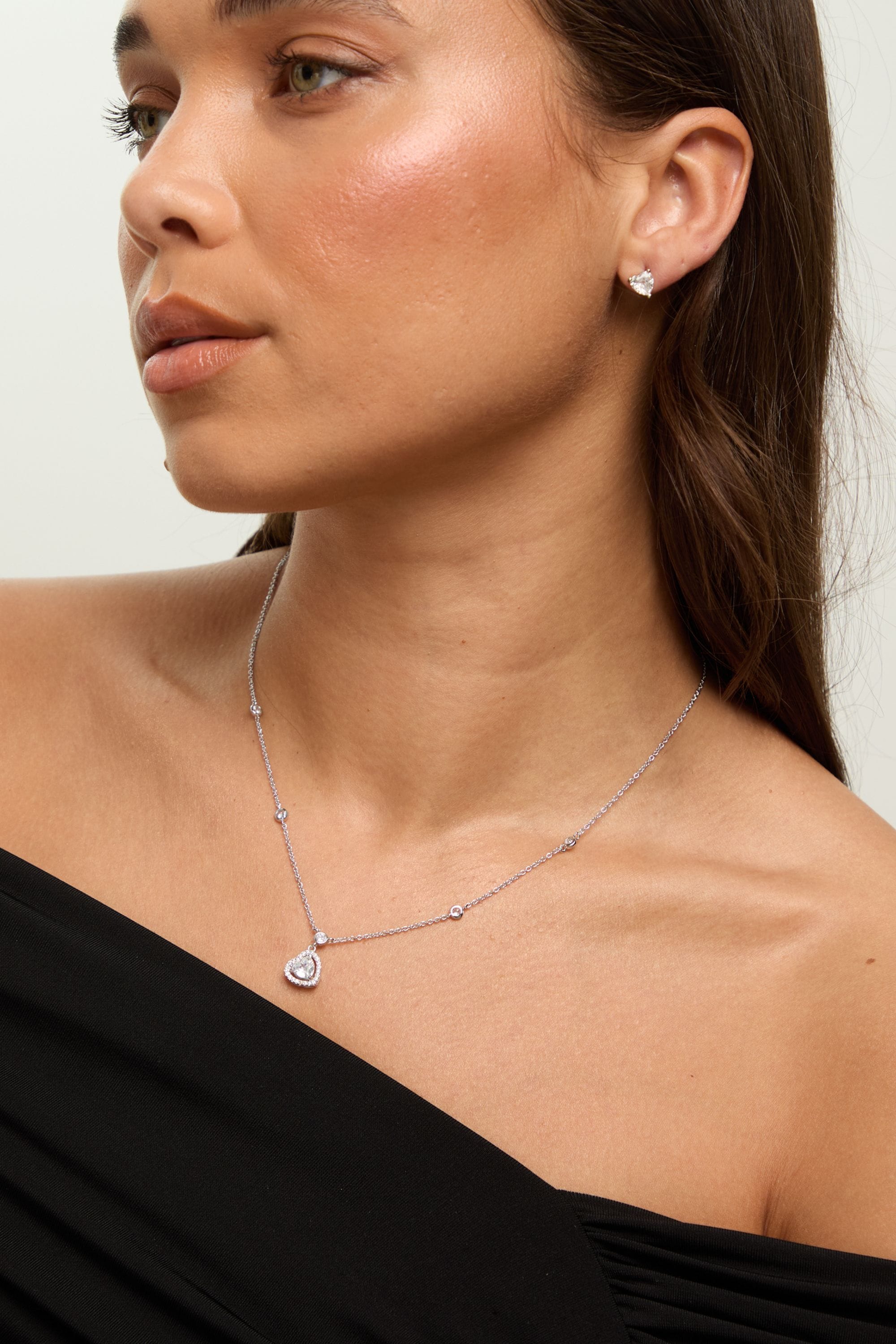 Jon Richard Rhodium Plated and Cubic Zirconia Heart Drop Set - Gift Box image 2