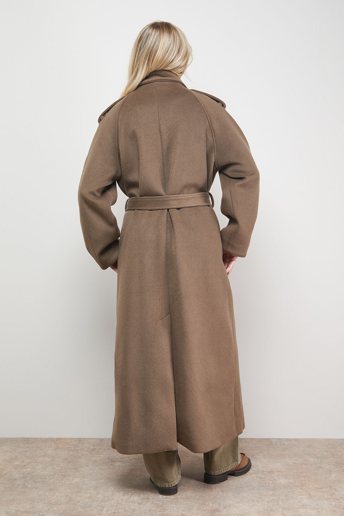 Oasis Funnel Sleeve Detail Belted Coat Mocha image 4