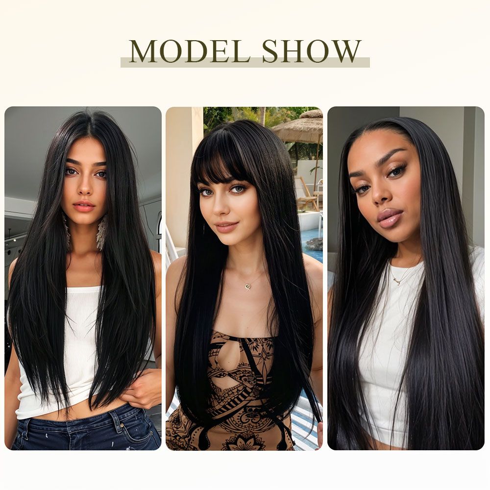 SHEONLY 3Pcs Black Clip-In Straight Hair Extension Set image 5