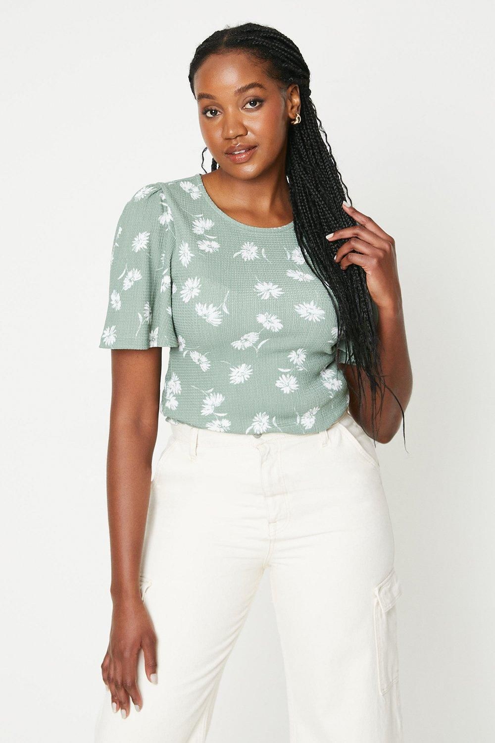 Dorothy Perkins Floral Angel Flutter Sleeve Jersey Top Floral image 1