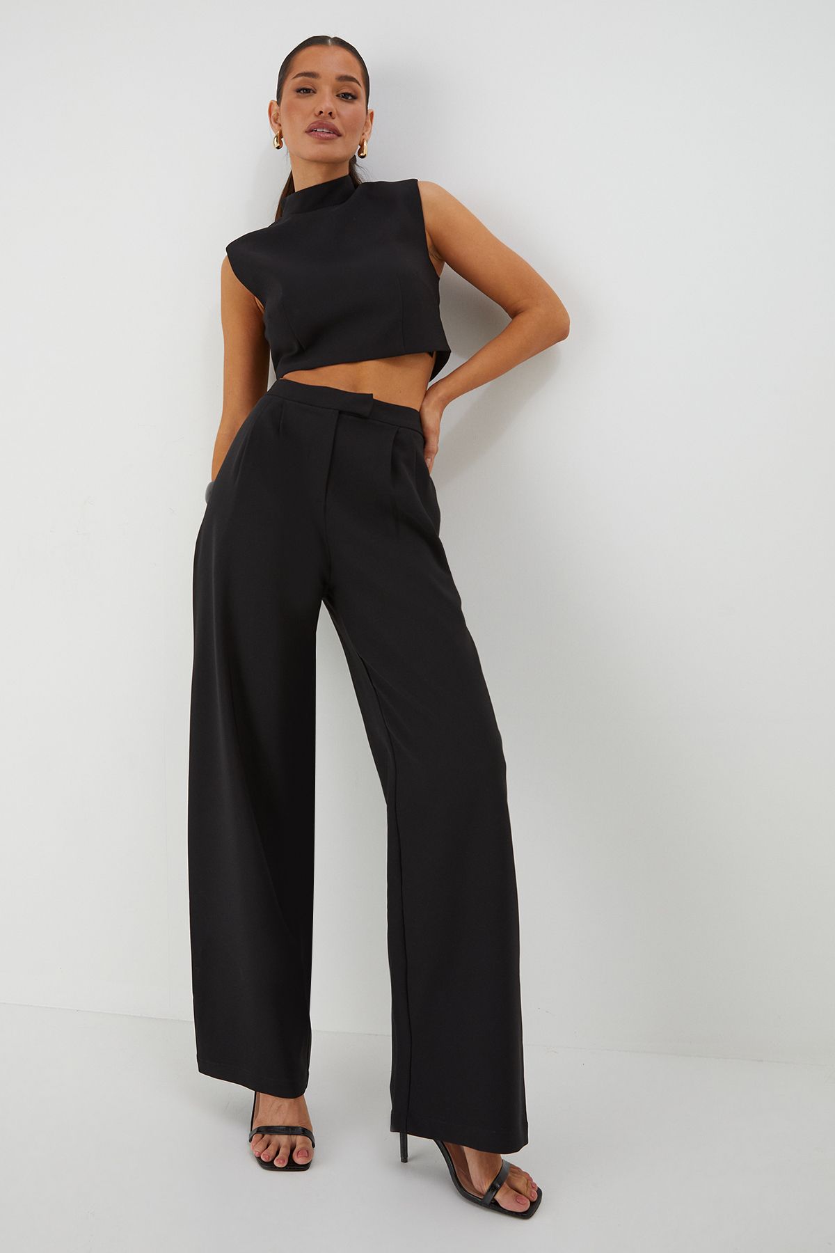 MissPap Shoulder Pad Top and Tailored Trouser Co Ord Black image 1