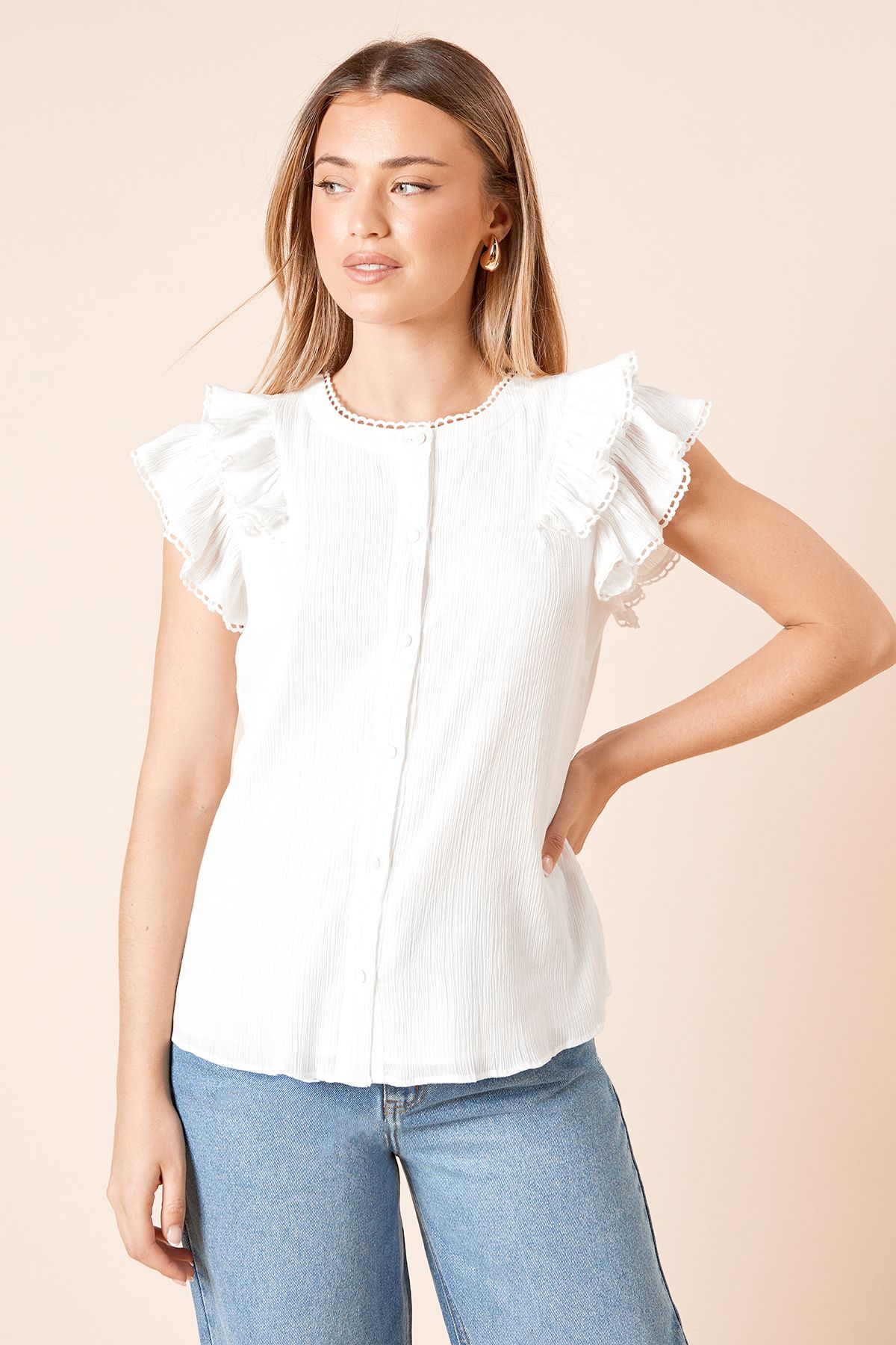Dorothy Perkins Lace Trim Button Up Top White image 2