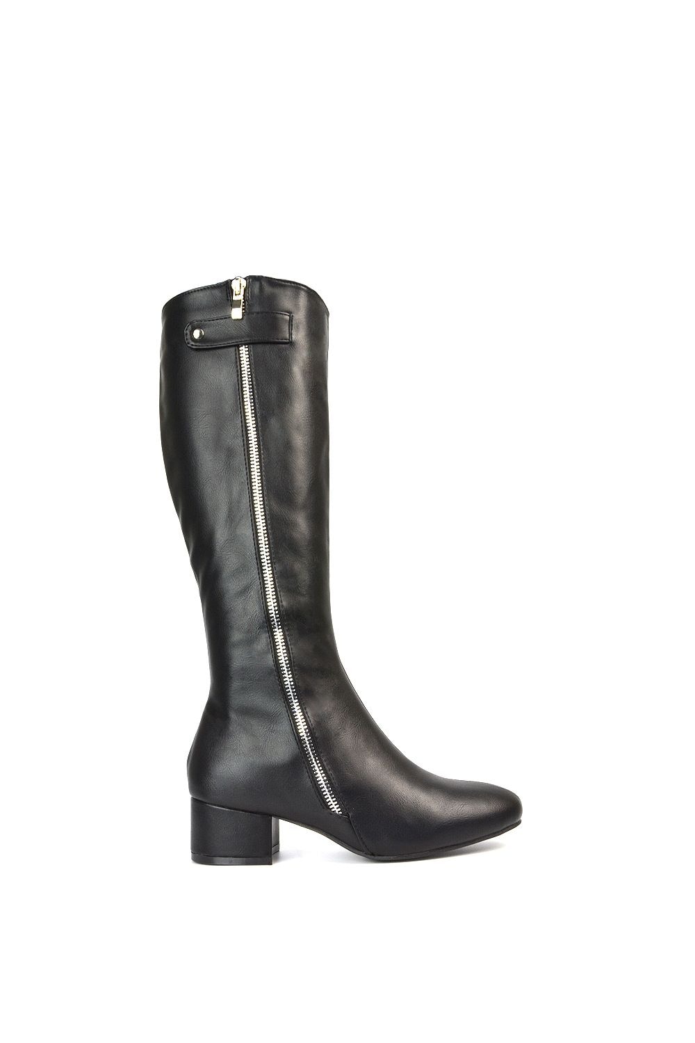 XY London 'Darcy' Low Block Heel Knee High Long Boots With Decorative Zip image 1